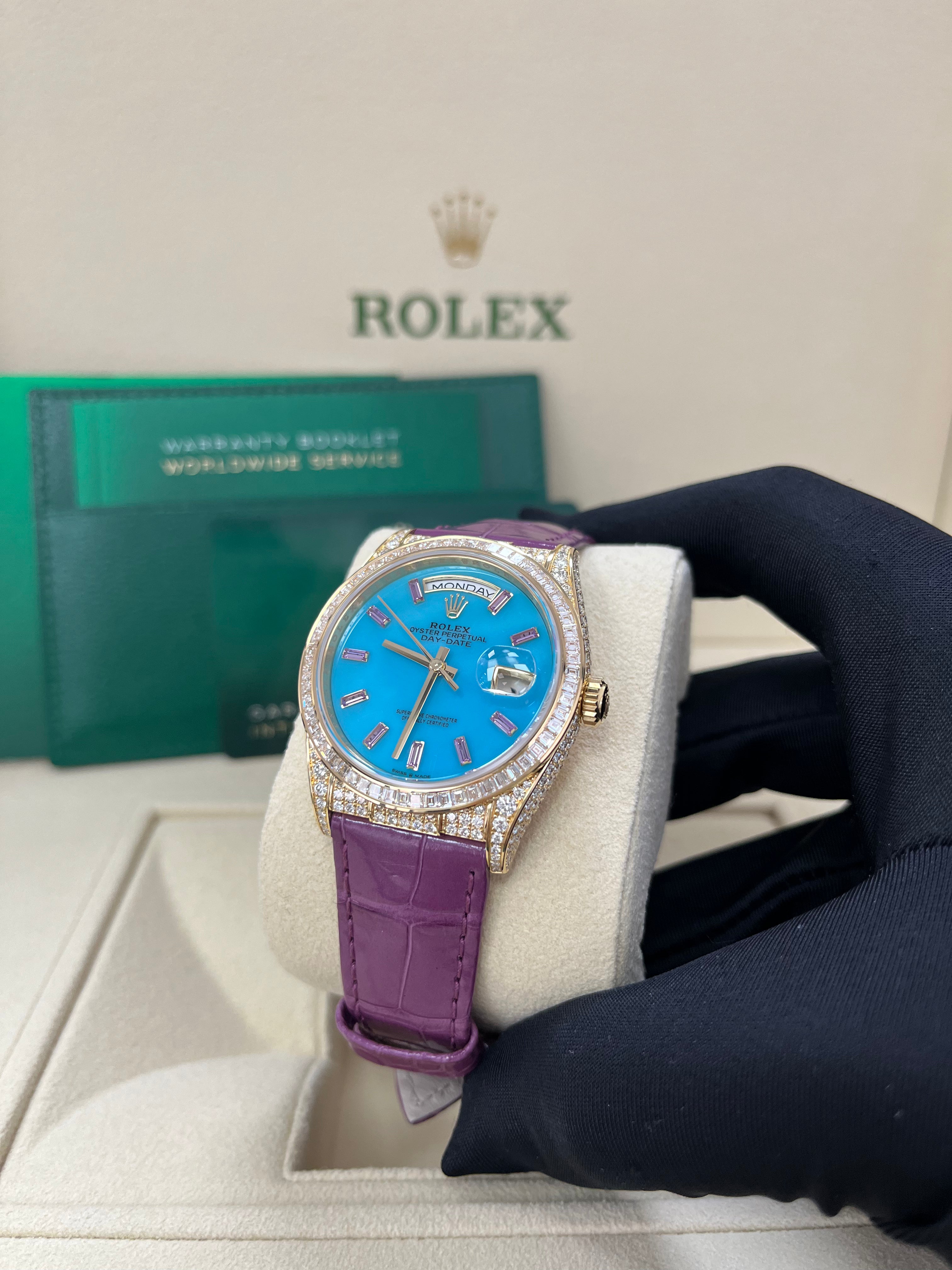 Luxury Rolex Day Date 128458TBR 18K Gold Men's Watch - Perfect for Business, Formal Events & Special Occasions