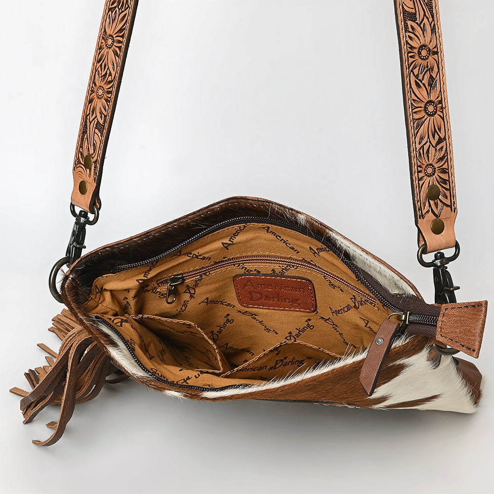 American Darling Hand-Tooled Hair-On Genuine Leather Women's Western Handbag Purse - Stylish Cowgirl Bag for Rodeo, Country Music Festivals & Everyday Use