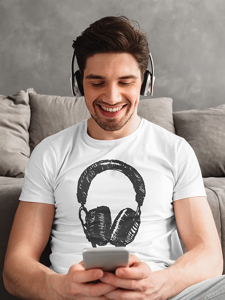 Smartprints Sketch Headphones Graphic T-Shirt for Men - Cool Music & Tech Inspired Casual Wear for Concerts, Gifts & Everyday Style