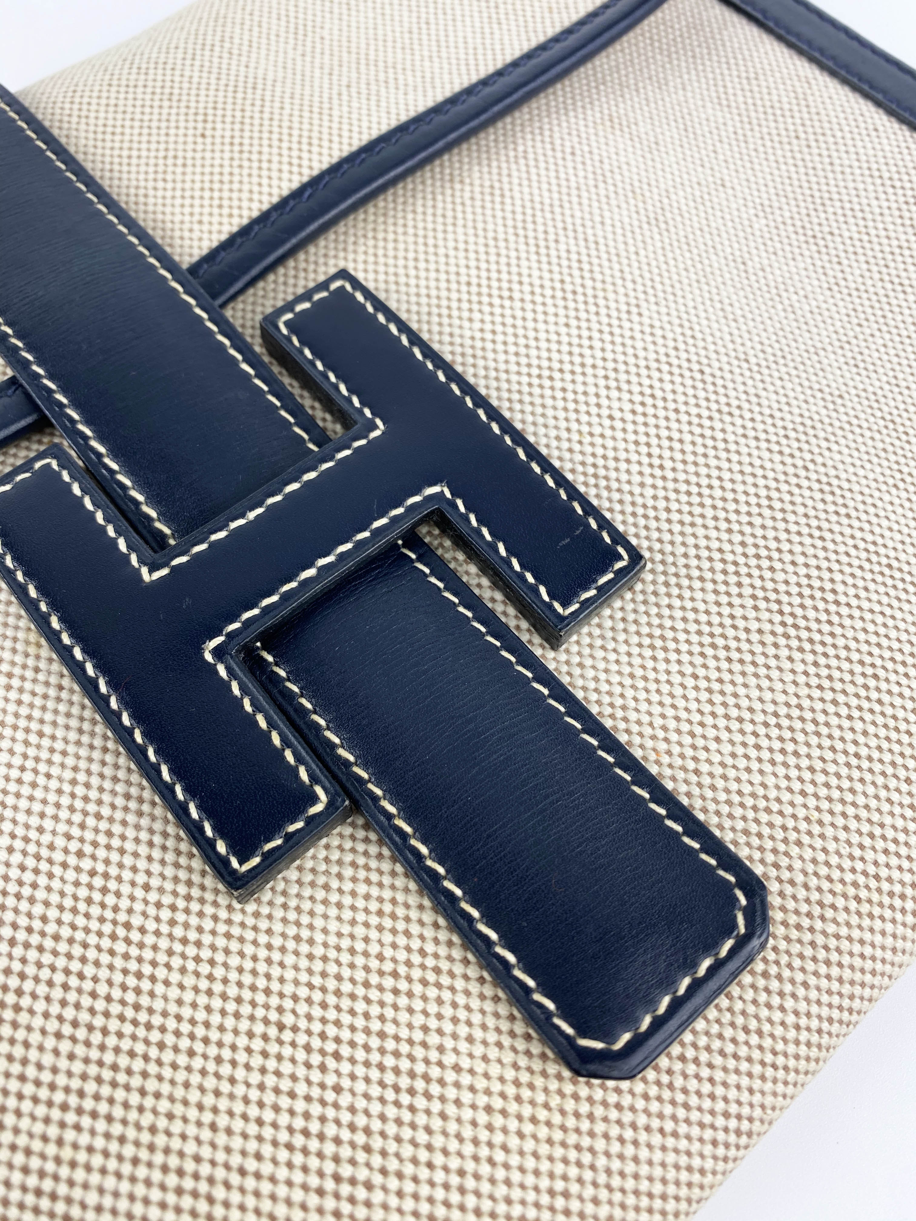 Vintage Hermes Jige Clutch Bag in White Canvas - Elegant Crossbody Purse for Women, Perfect for Parties, Weddings & Evening Events