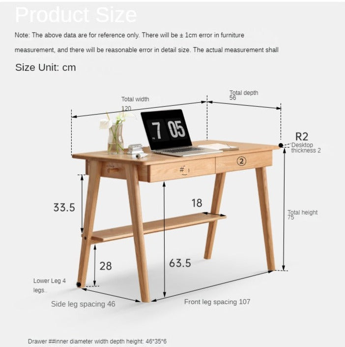 Solid Oak Wood Office Desk with Bottom Divider - Stylish & Durable Workspace Solution for Home Office or Study Room