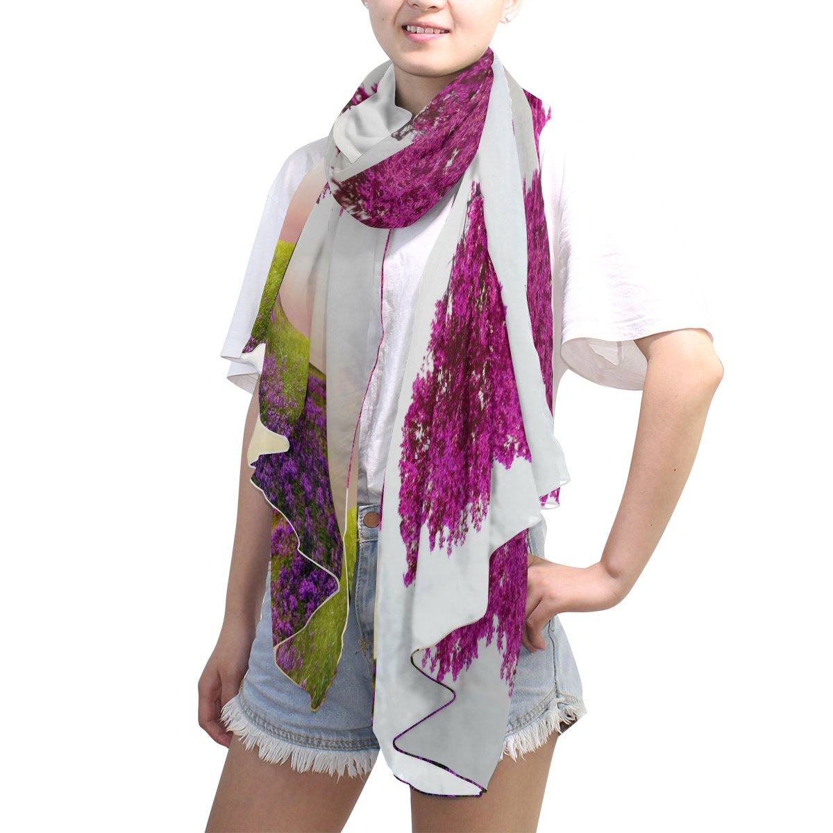 ALAZA Watercolor Heart Tree Love Chiffon Silk Long Scarf Shawl Wrap - Elegant Fashion Accessory for Women, Perfect for Weddings, Date Nights & Special Occasions