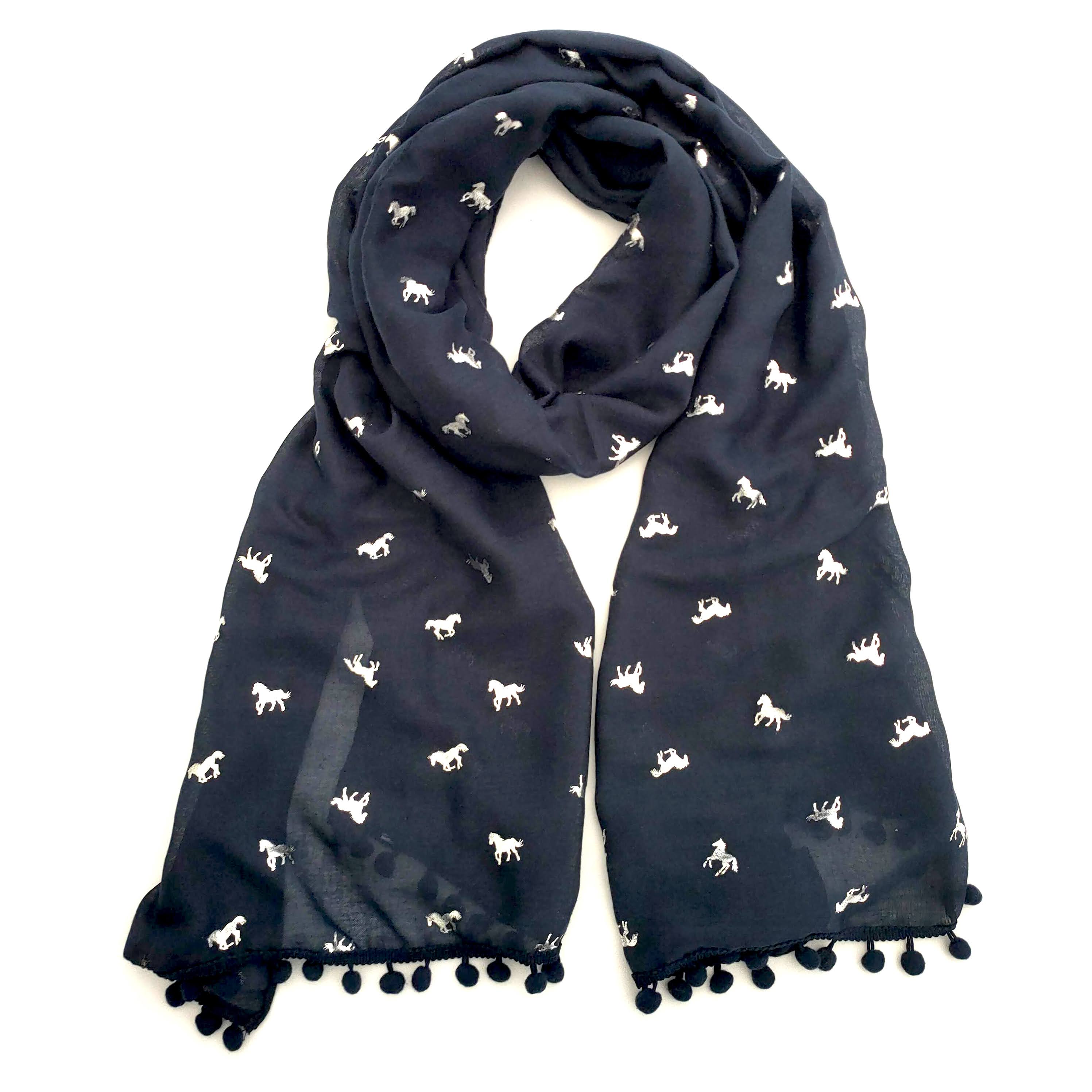 Elegant Embossed Repeating Horse Pattern Scarf - Soft Winter Fashion Accessory for Women - Perfect for Office, Party & Holiday Outfits