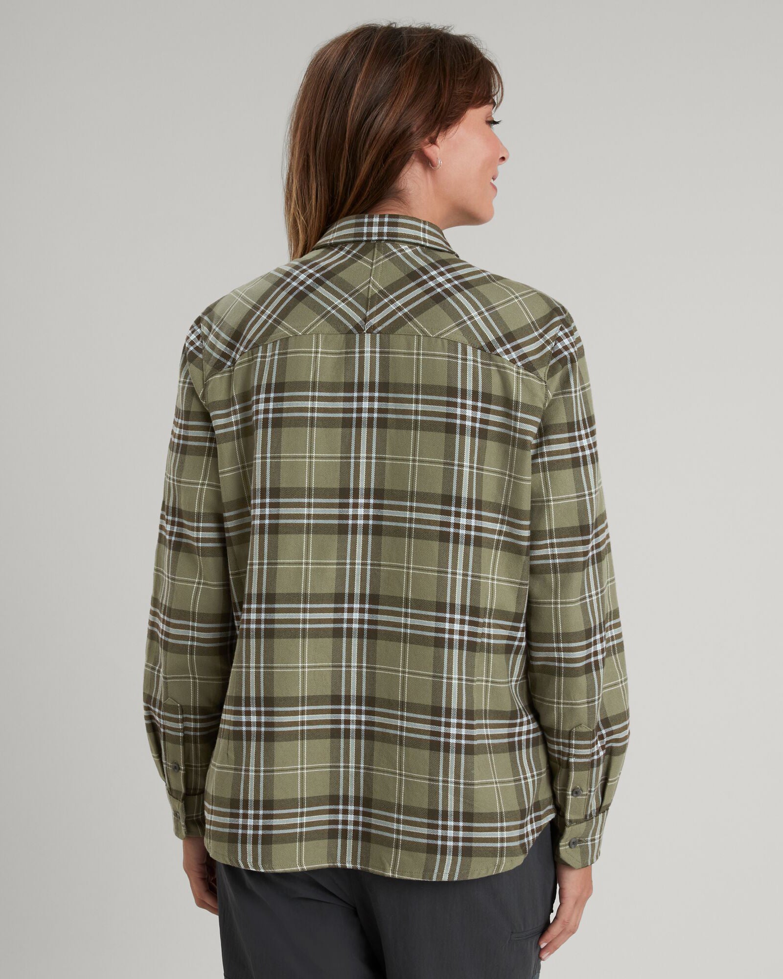 Carrillon Women's Long Sleeve Checkered Shirt - Beech & Dark Moss Plaid Flannel Top for Casual Wear & Outdoor Activities