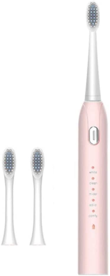 USB Rechargeable Electric Toothbrush with 5 Cleaning Modes & 4 Replacement Heads - Ultrasonic Whitening Toothbrush for Adults (Pink) - Perfect for Home, Travel & Daily Oral Care