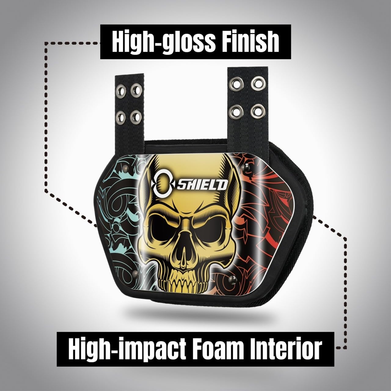 O Shield Football Back Plate - Lower Back Pads for Football Players, Rear Protector - Power Series (Power Skull, Angel&Demons, Seal Power) - Protective Gear for Tackling & Contact Sports - Ideal for Football, Rugby & Training Sessions
