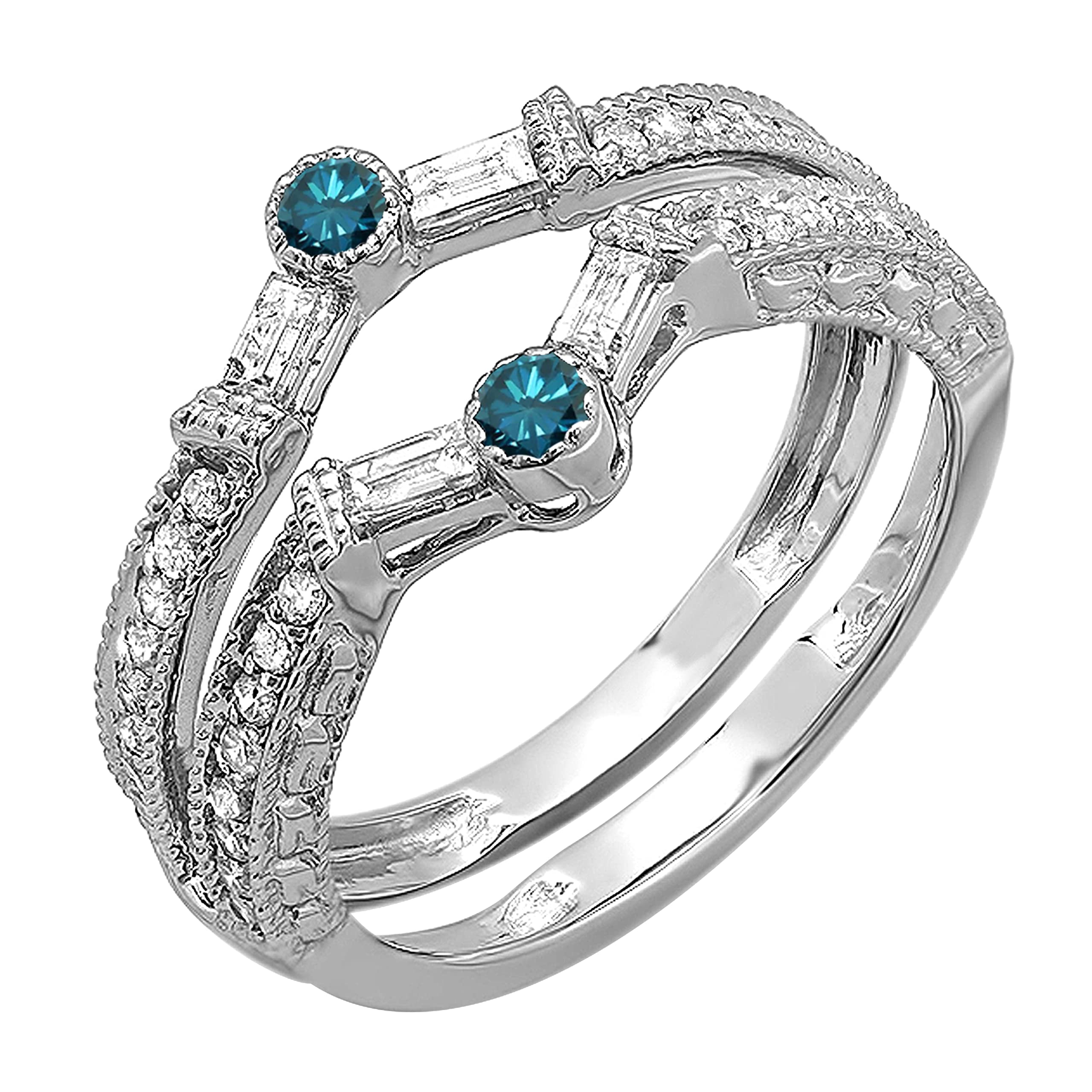 Dazzlingrock Collection 0.55 Carat Total Weight 18k White & Blue Diamond Women's Anniversary Wedding Enhancer Ring Band in Solid White Gold - Perfect for Bridal Jewelry, Engagement Gifts & Special Occasions