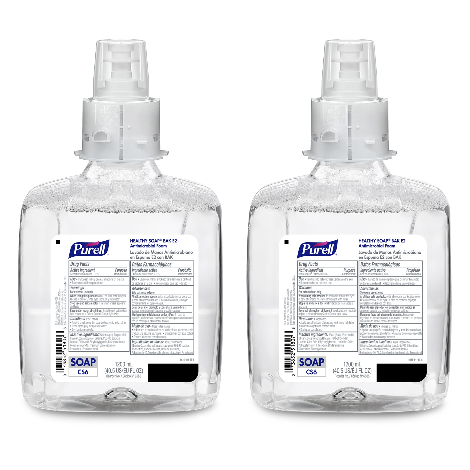 Purell Healthy Soap E2 Antimicrobial Foaming Hand Soap Refill - Fragrance Free, 1200mL (Pack of 2) for CS6 Automatic Soap Dispenser | Hospital-Grade Sanitizer for Restrooms, Kitchens & Healthcare Facilities
