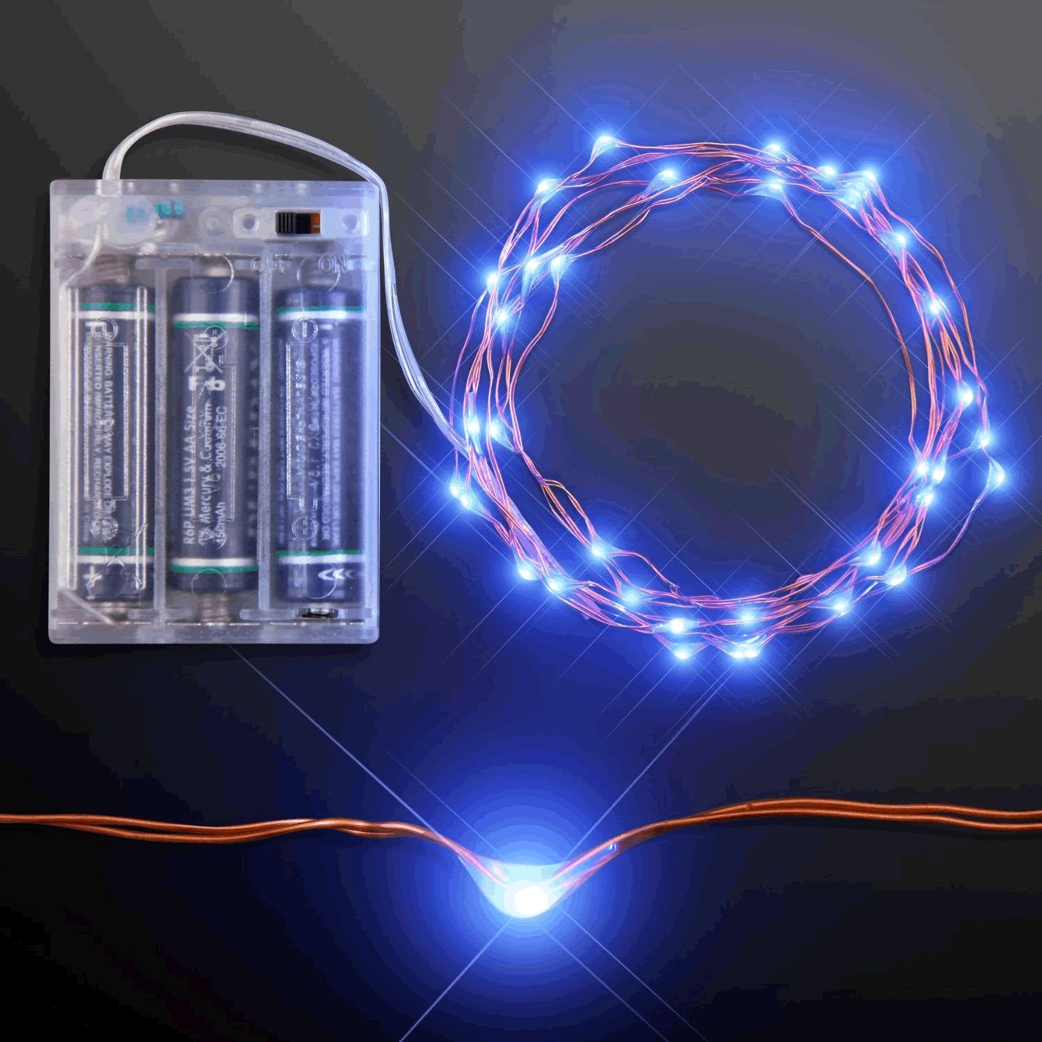 76 Inch Blue LED String Lights - Battery Operated Fairy Lights for DIY Crafts, Halloween Costumes, Wedding Centerpieces - Indoor & Outdoor Party Decor, Bedroom, Garden, Patio Lighting