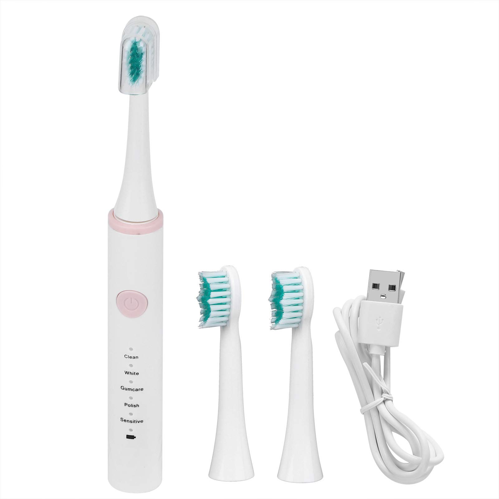Alvinlite Electric Toothbrush with 5 Cleaning Modes & 3 Brush Heads - USB Rechargeable, Whitening & Sensitive Teeth Care (White) - Perfect for Travel, Home & Family Oral Hygiene
