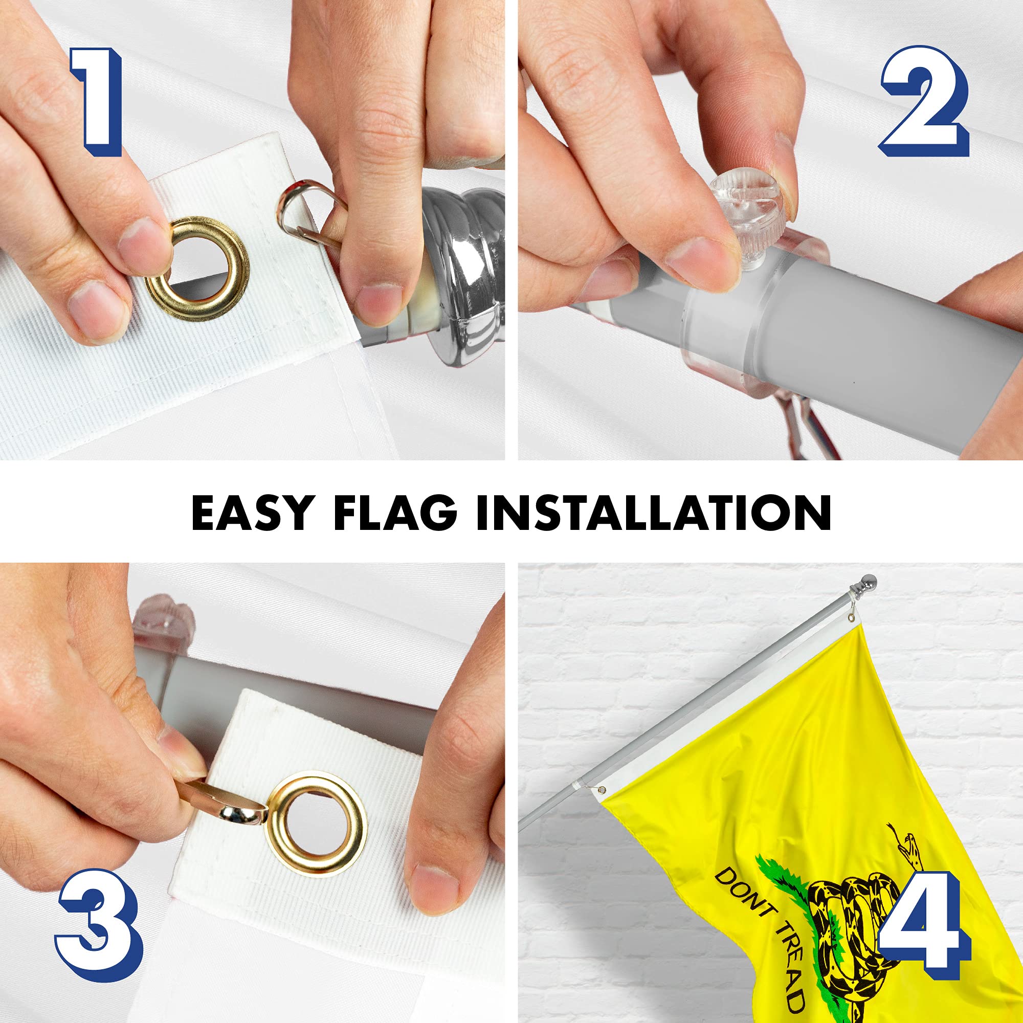 5ft Spinning Flagpole with Gadsden Flag - Silver Aluminum Pole, Double Sided Embroidered 2x3ft Flag & Brass Grommets - Perfect for Patriotic Yard Decor, Rooftop Displays & Outdoor Events