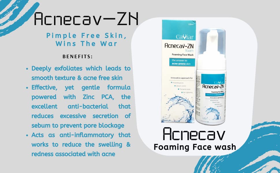 VELITE ACNECAV-ZN Foaming Face Wash 100ml - Gentle Cleanser for Acne-Prone Skin, Oil Control & Deep Pore Cleansing - Perfect for Daily Skincare Routine & Travel