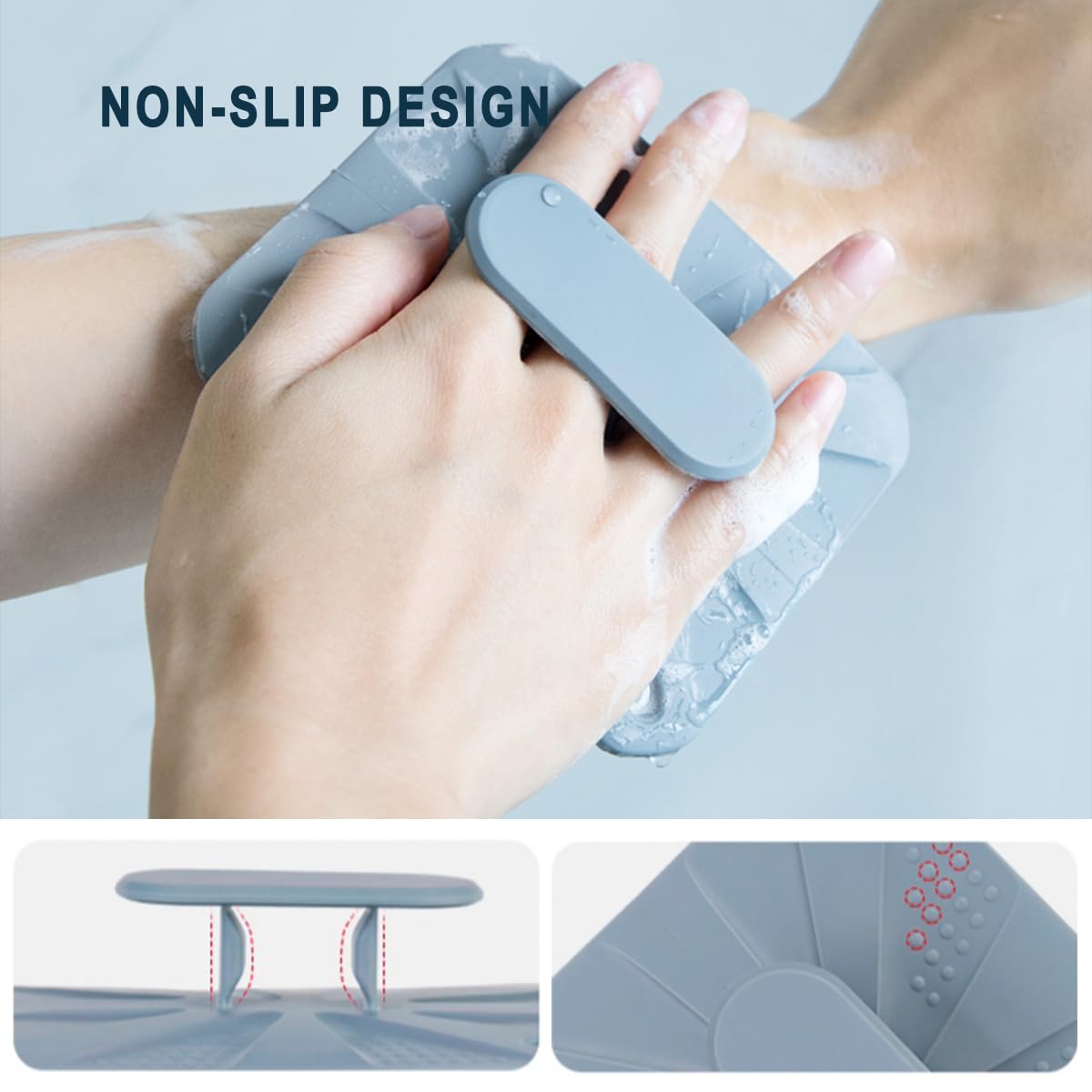 Exfoliating Silicone Body Scrubber Shower Brush with Non-Slip Strap - Deep Cleansing & Massage for Smooth Skin - Perfect for Shower, Bath & Spa (Black)