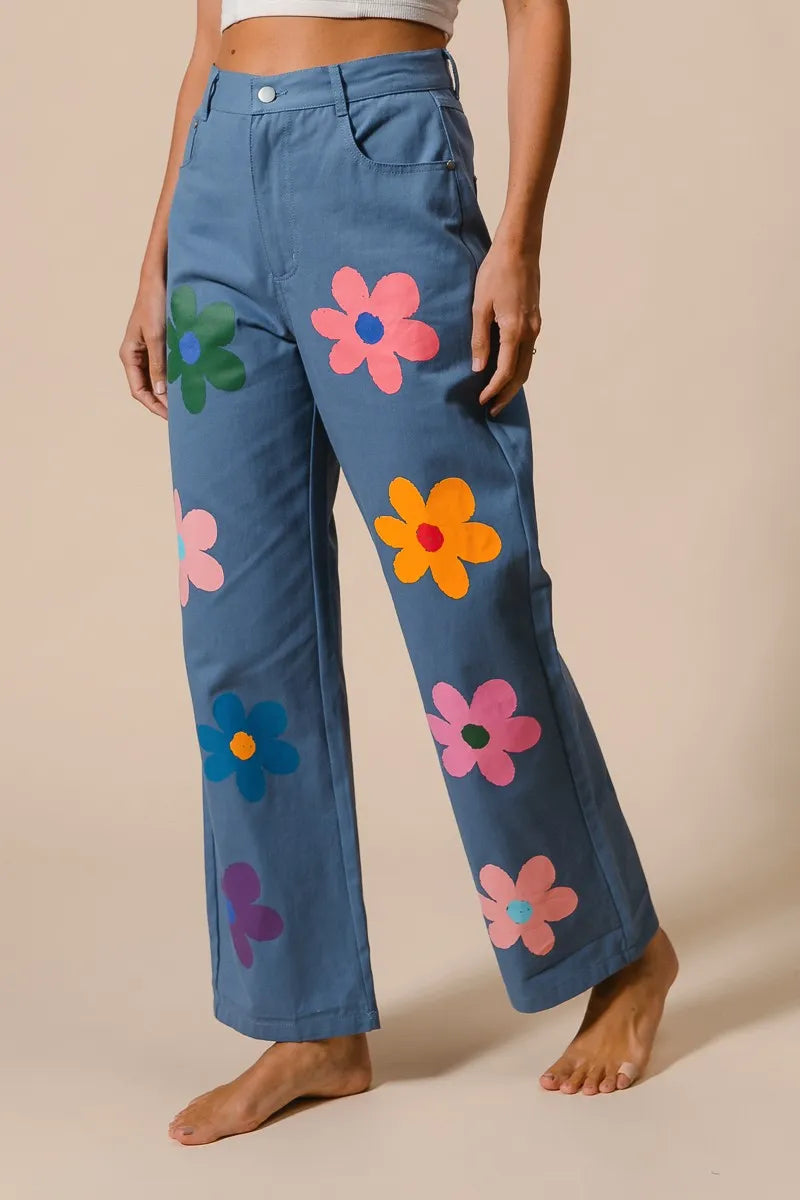 BiBi Floral Print Straight Leg Pants for Women - Casual & Comfortable Trousers for Everyday Wear, Office, and Outings