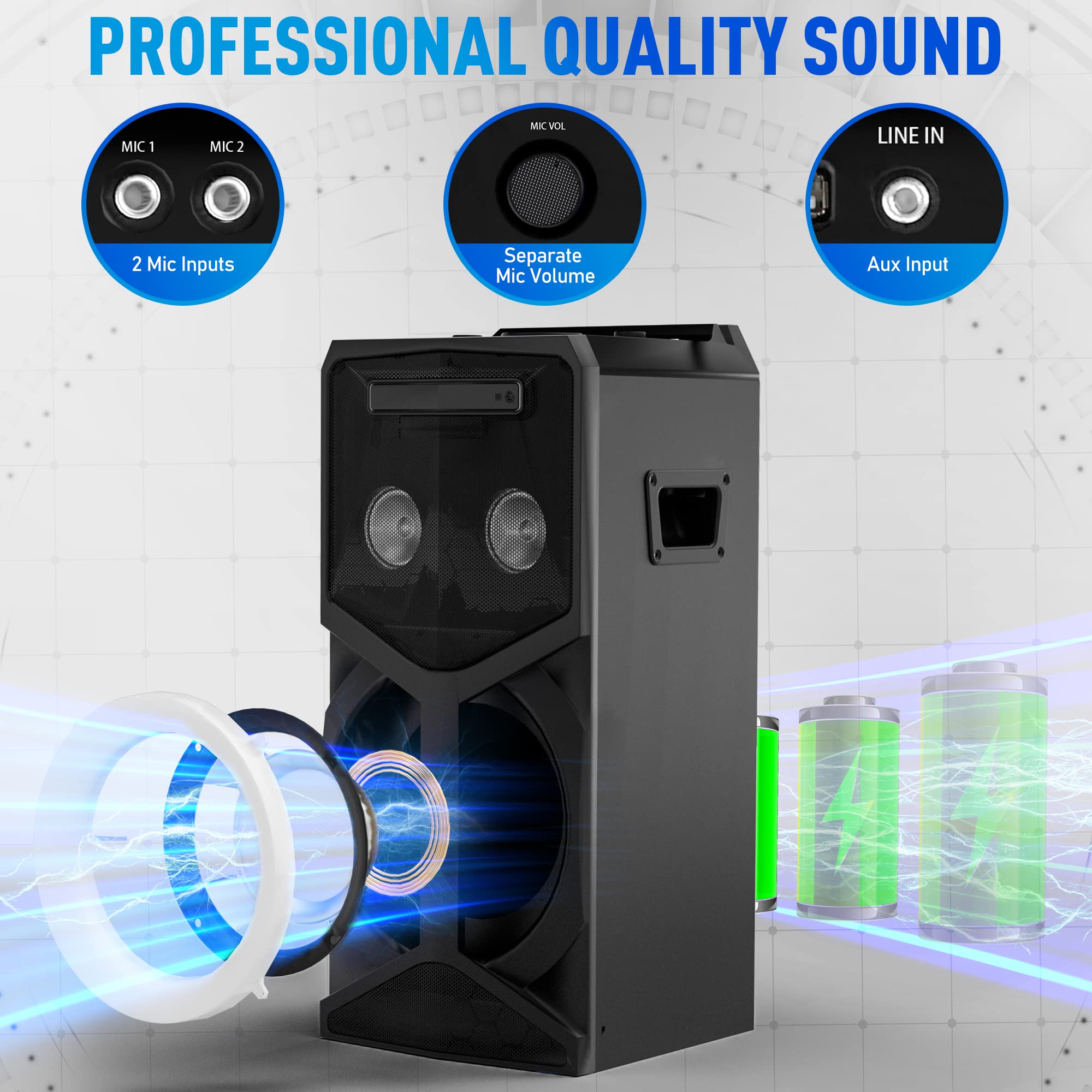 **Pyle 800W Bluetooth Karaoke PA Speaker System with DVD Player, 2 Wireless Mics, FM Radio, USB, LED Display & Remote - Perfect for Home Parties, Events & Outdoor Gatherings**