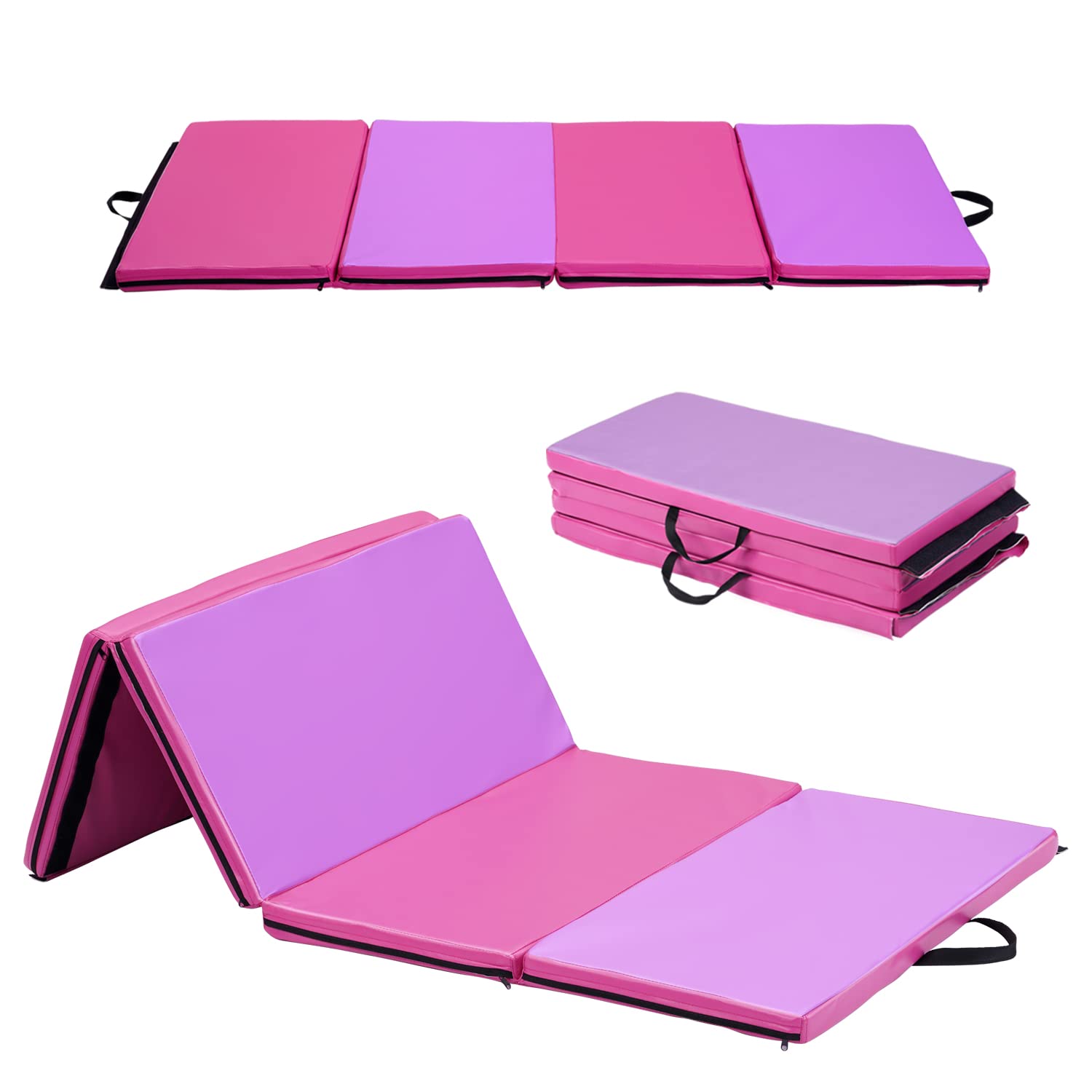 ZENOVA Foldable Gymnastics Mat 3'x6'x2'' or 4'x10'x2'' - Thick Tumbling Exercise Mat for Home Workouts, Yoga, Aerobics & Gym Floor Protection | Perfect for Kids Gymnastics, Martial Arts Training & Fitness Routines