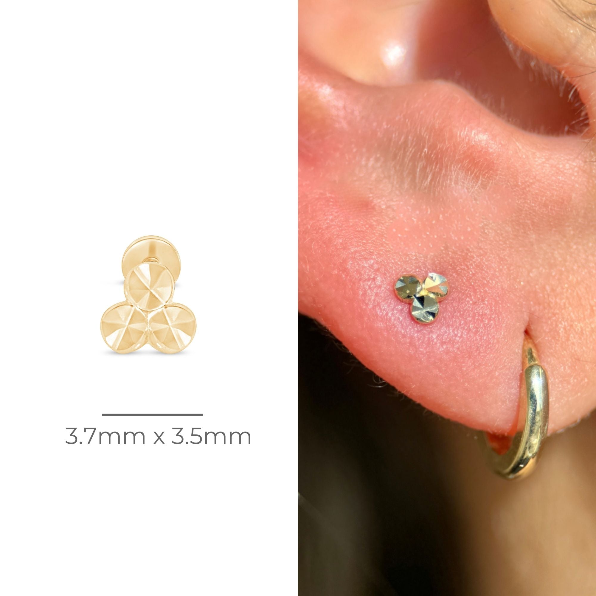14K Yellow Gold Diamond Cut Trinity Flat Back Stud Earrings for Women - Perfect for Everyday Wear, Parties & Special Occasions