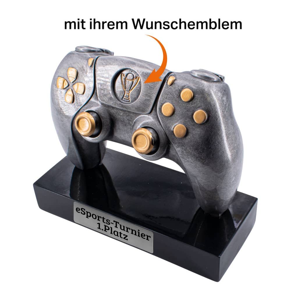Custom Engraved Esports Trophy Cup - Personalized Gaming Controller Award with Free Text & Emblem - Unique Gamer Decor & Gift Idea for Tournaments, Awards, and Gaming Room Display