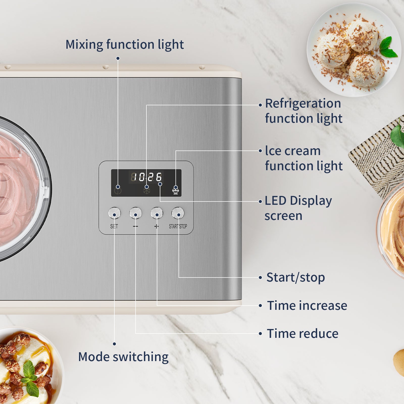 2.1 Qt Automatic Ice Cream Maker with Built-in Compressor - No Pre-Freezing Needed, LED Display & Timer - Perfect for Home, Parties, and Dessert Shops