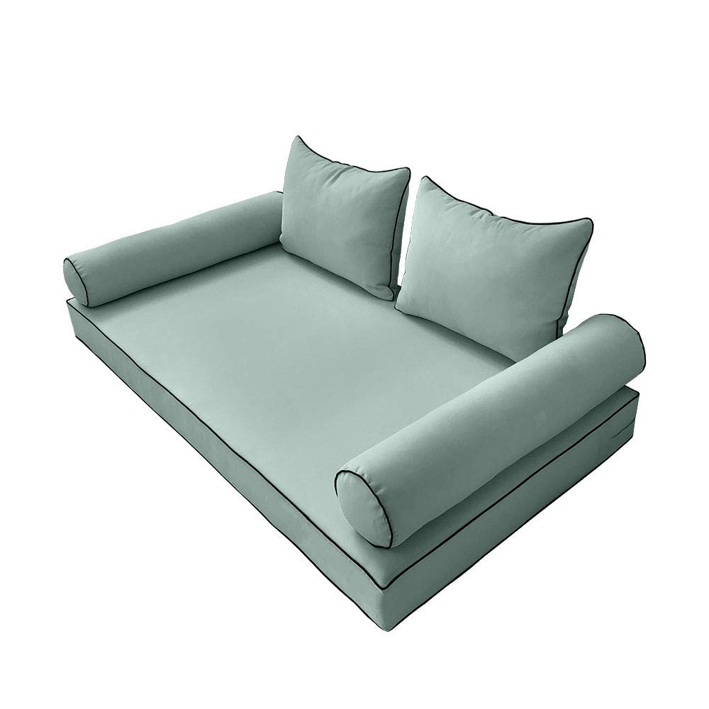Prolinemax Twin-XL Daybed Mattress Cover - Outdoor Style with Contrast Trim, Fitted Sheet & Bolster Pillow (AD002) - Perfect for Patio Furniture, Sunroom Decor, and Guest Bedding