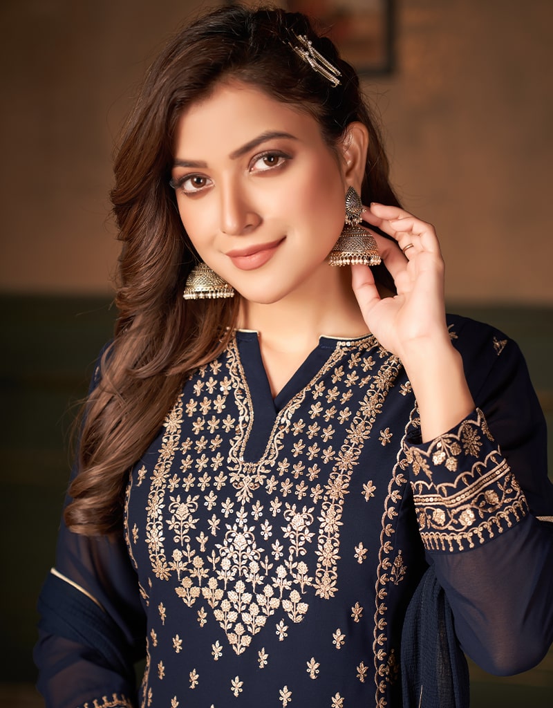 Elegant Blue Faux Georgette Sharara Suit for Women - Perfect for Weddings, Parties & Festive Occasions