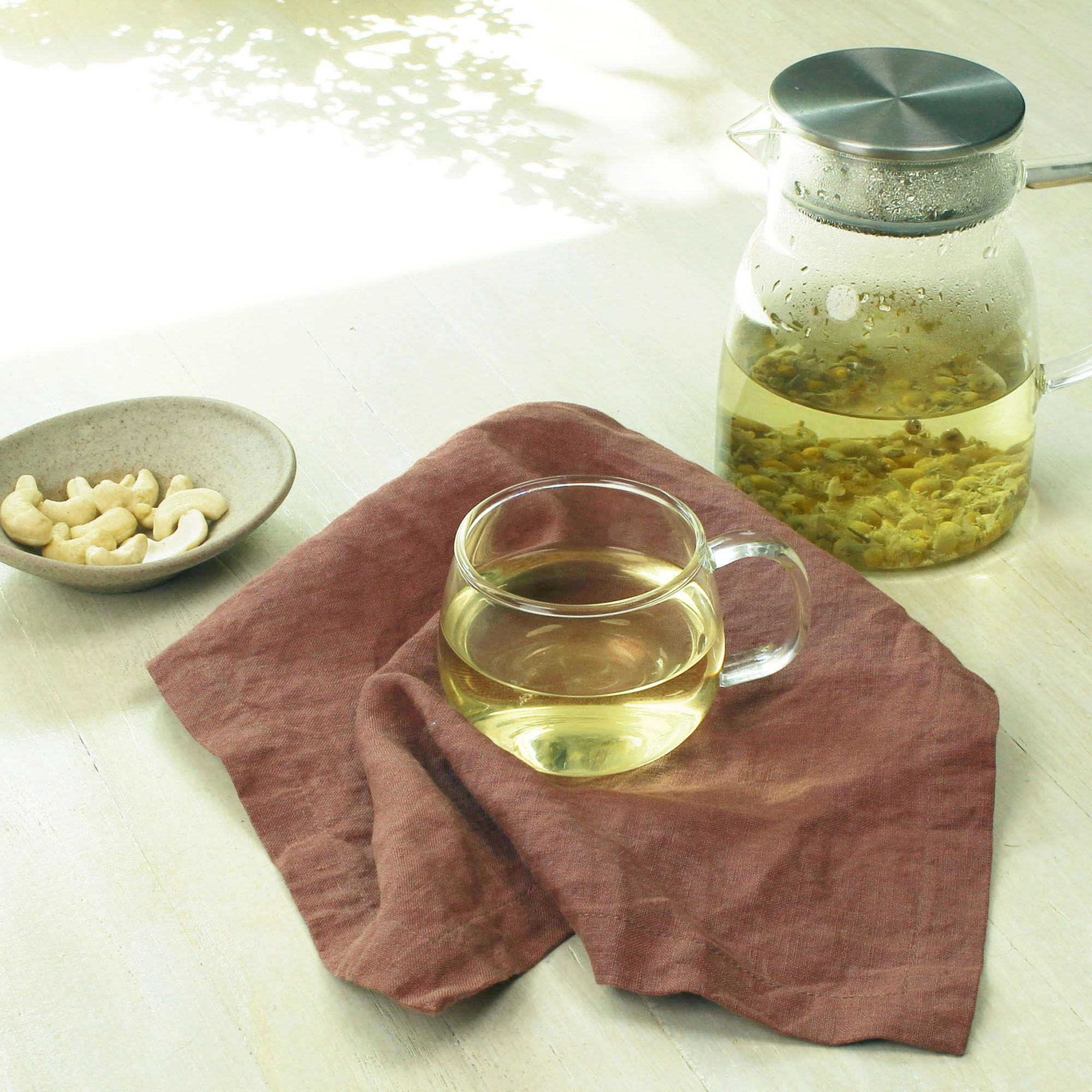 Premium Linen Tea Napkins Set of 4 - 100% Pure Prewashed & Preshrunk Linen - 12 x 12 Inch Handmade with Mitered Corners - Machine Washable & Easy Care (Withered Rose) - Perfect for Afternoon Tea, Dinner Parties & Elegant Table Settings