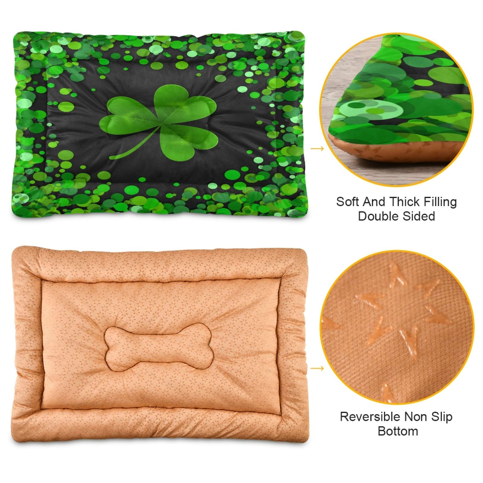 Shamrock Clover Pet Bed for Dogs & Cats – Ultra Soft Rectangle Comfort Bed for Small & Medium Pets, Calming & Cozy (24x18 Inches) – Perfect for Home, Office, or Travel Use