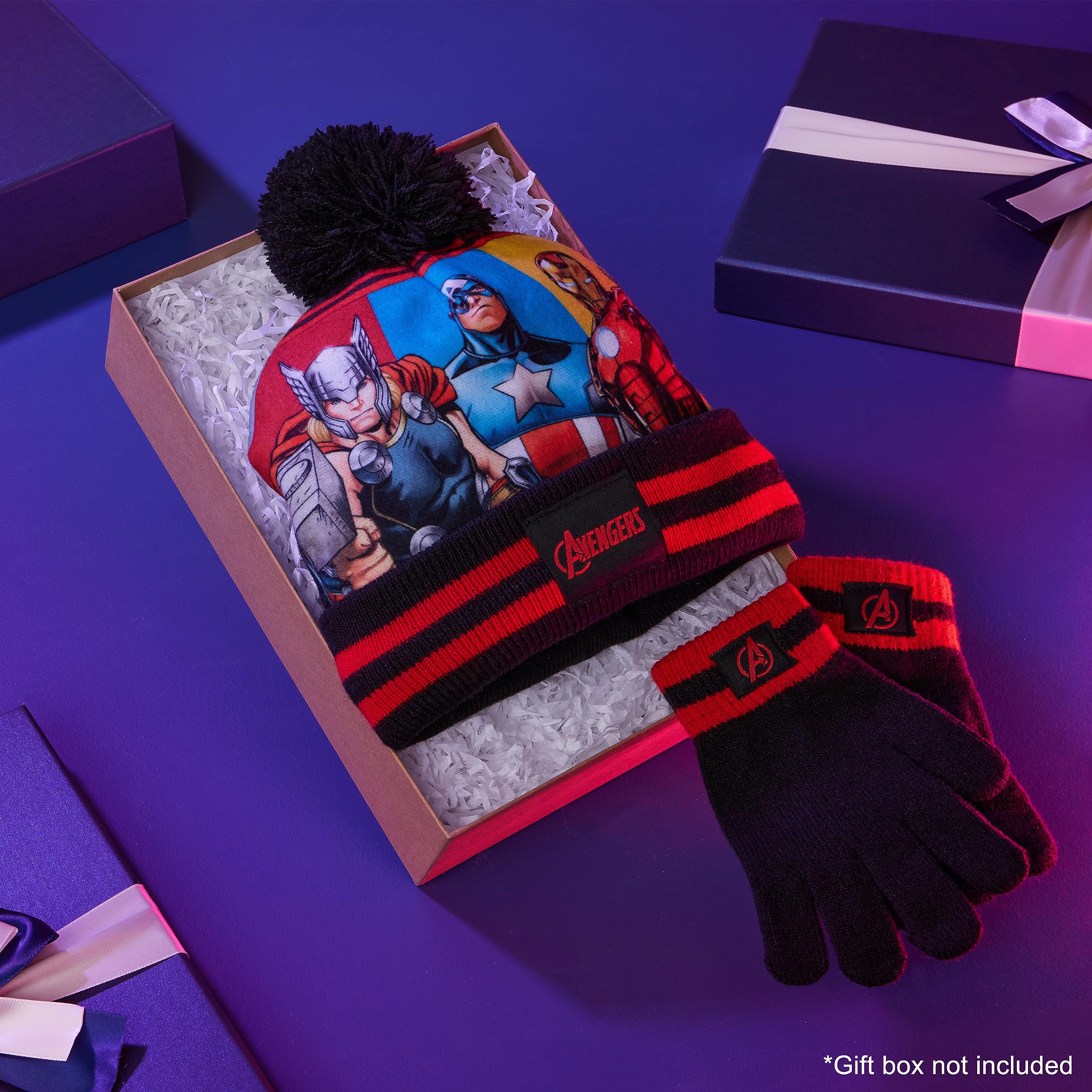 Marvel Avengers Boys Winter Hat and Gloves Set - Warm Beanie & Cold Weather Accessories for Kids - Perfect for Snow Play, Outdoor Activities & Superhero Gifts