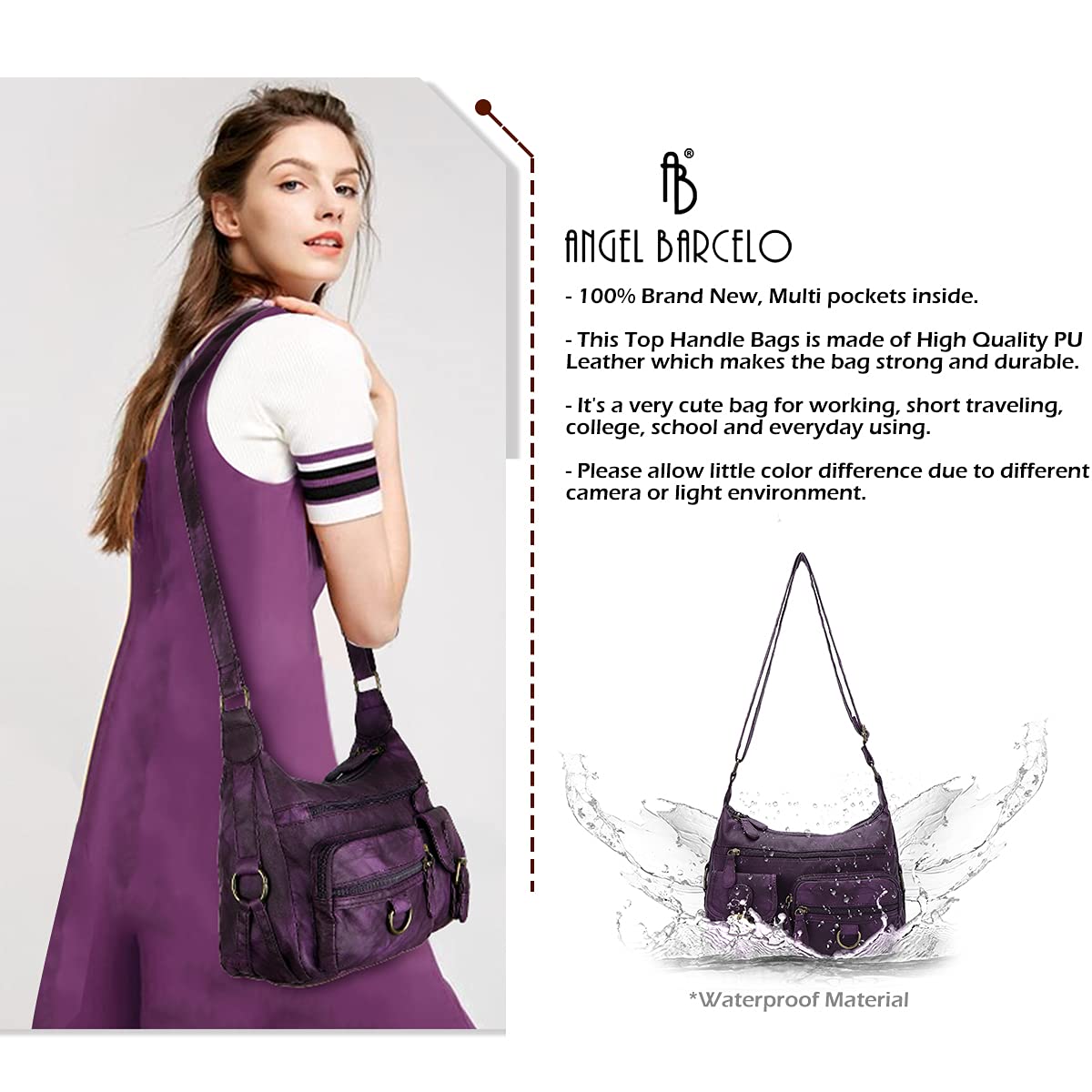 Angel Barcelo Crossbody Shoulder Bag - Women's PU Leather Purse for Daily Use & Travel