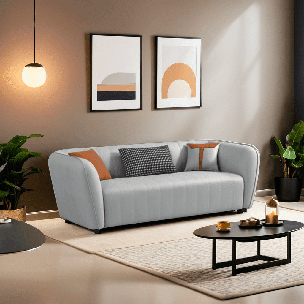 Gondoles Grey Leathaire 3-Seater Sofa - Modern Faux Leather Couch for Living Room, Lounge & Office