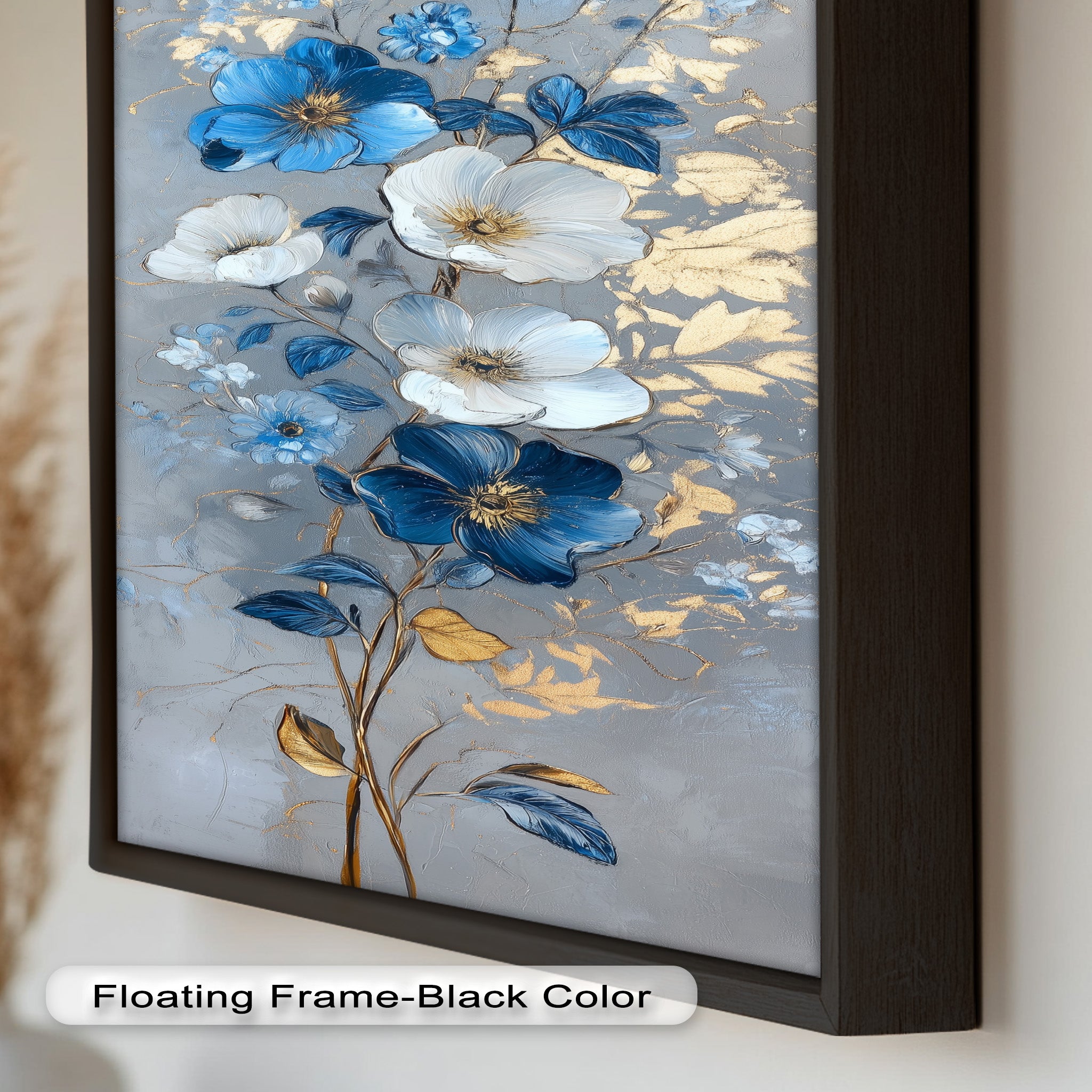 Blue and White Blossoms Floral Oil Painting Wall Art - Handmade Canvas Print for Living Room, Bedroom & Office Decor
