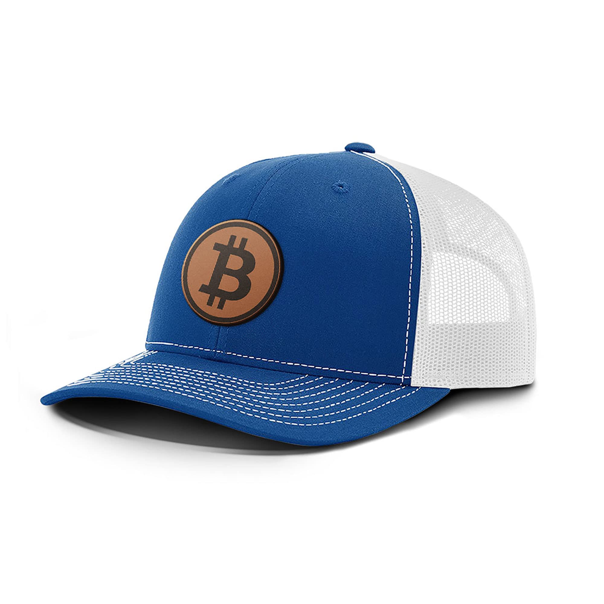 Bitcoin Logo Leather Patch Baseball Cap - Breathable Mesh Back & Adjustable Snapback Strap for Men - Perfect for Casual Wear, Crypto Events & Outdoor Activities