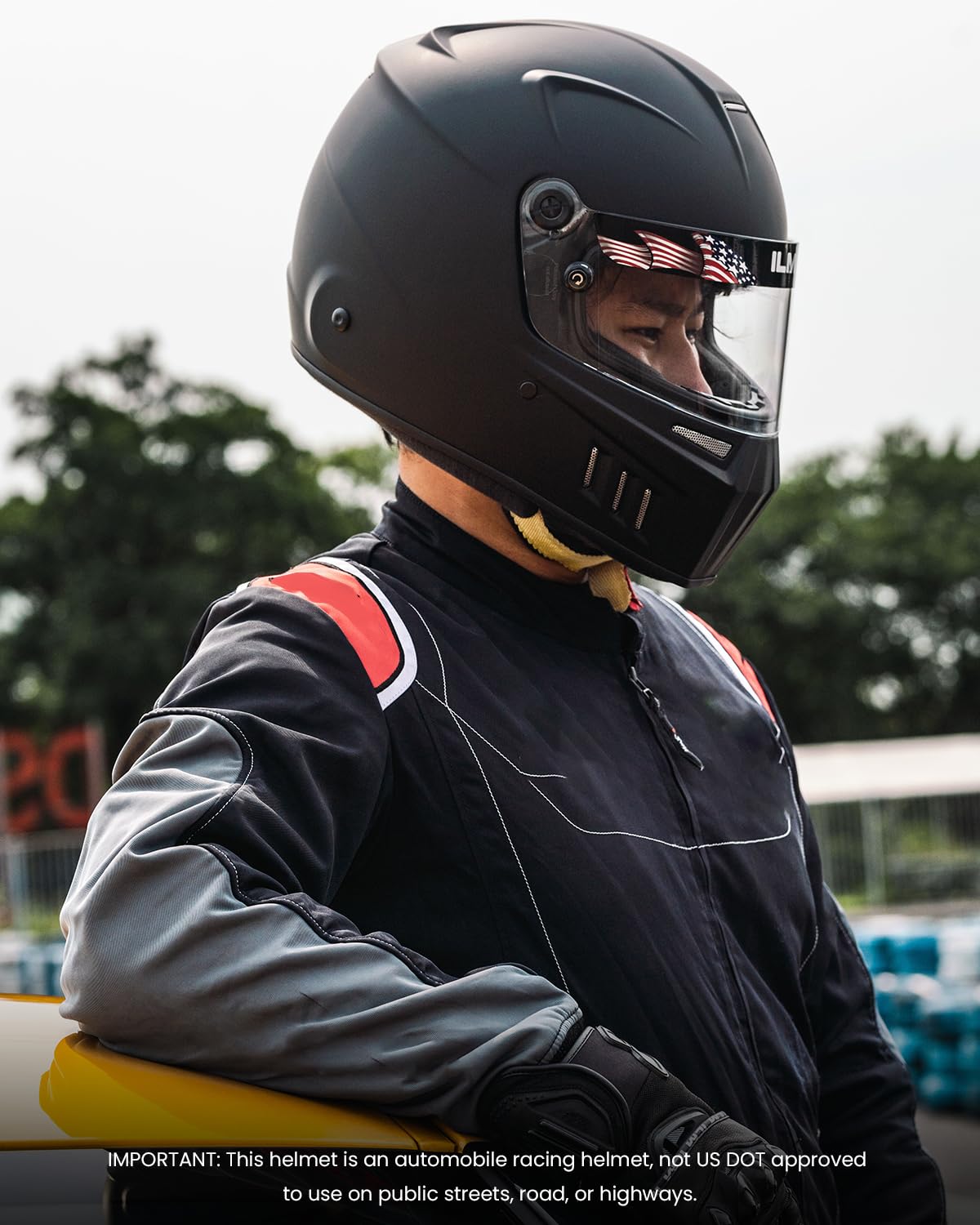 ILM Snell SA2020 Full Face Auto Racing Helmet - Lightweight Fiberglass for Men & Women (Model 890) | High-Speed Track Racing, Karting & Motorsports Safety Gear