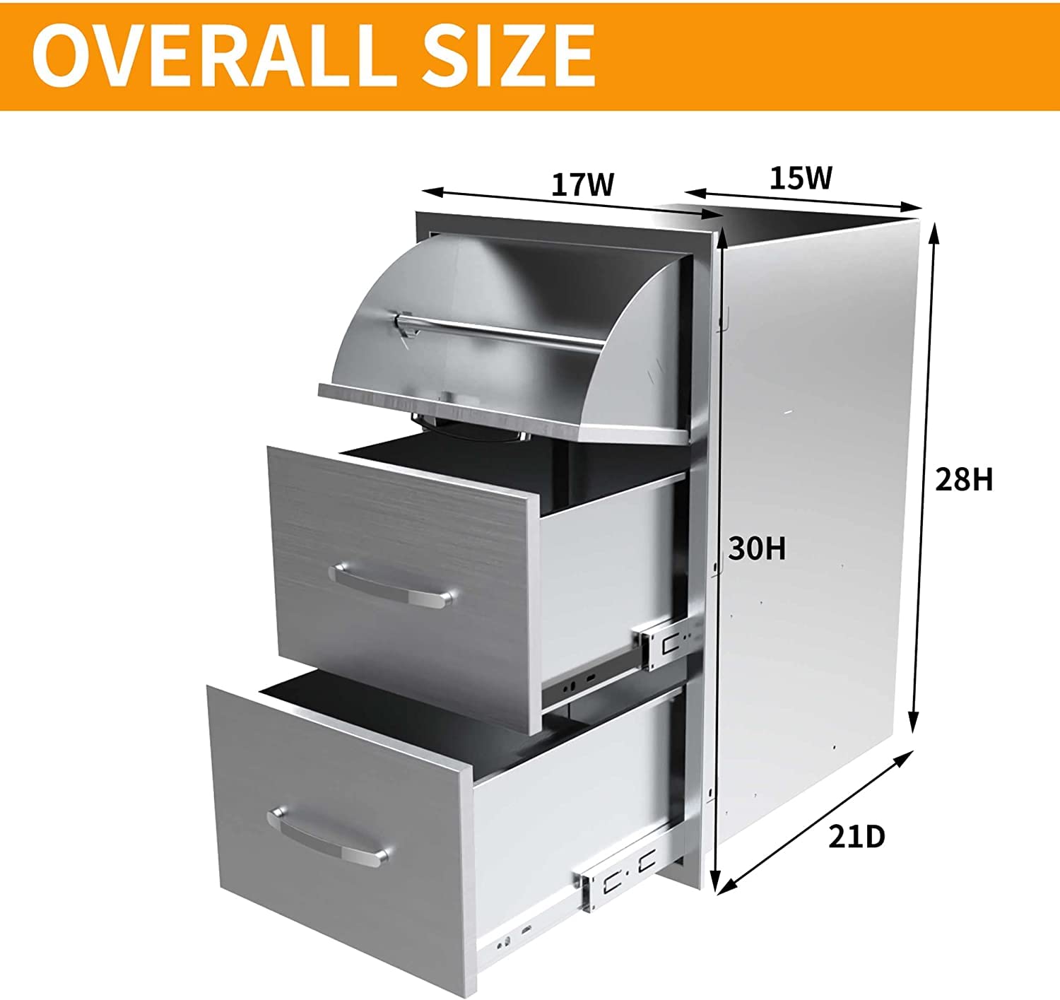 Stainless Steel 3-Drawer BBQ Outdoor Kitchen Storage Cabinet - 17