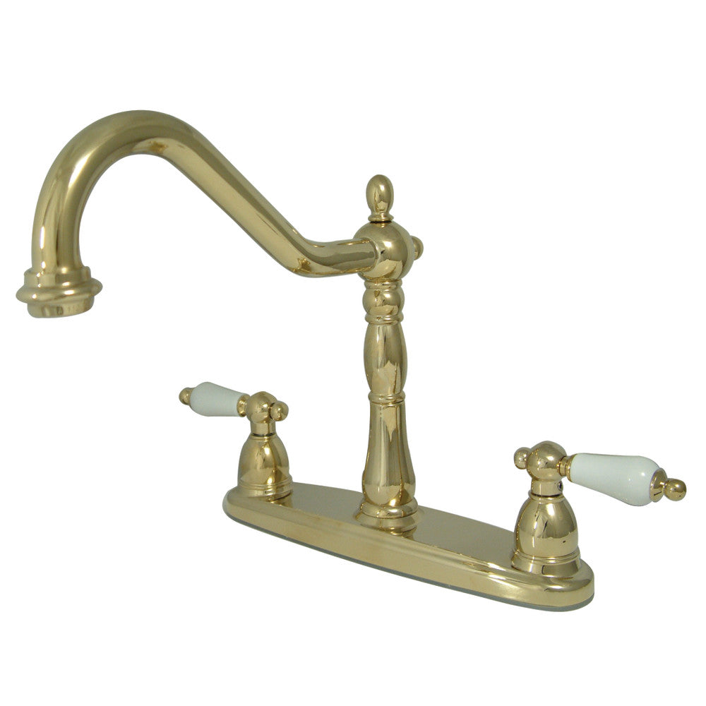 Kingston Brass KB1752PLLS 8 Inch Centerset Kitchen Faucet - High Arc Pull-Down Sprayer, Single Handle, Polished Brass Finish - Perfect for Modern Farmhouse & Commercial Style Kitchens
