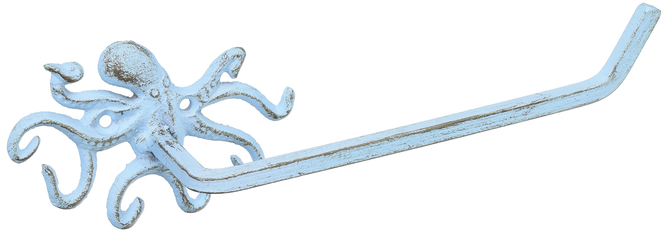 Hampton Nautical K-9205 Solid Light Blue Cast Iron Octopus Toilet Paper Holder 11