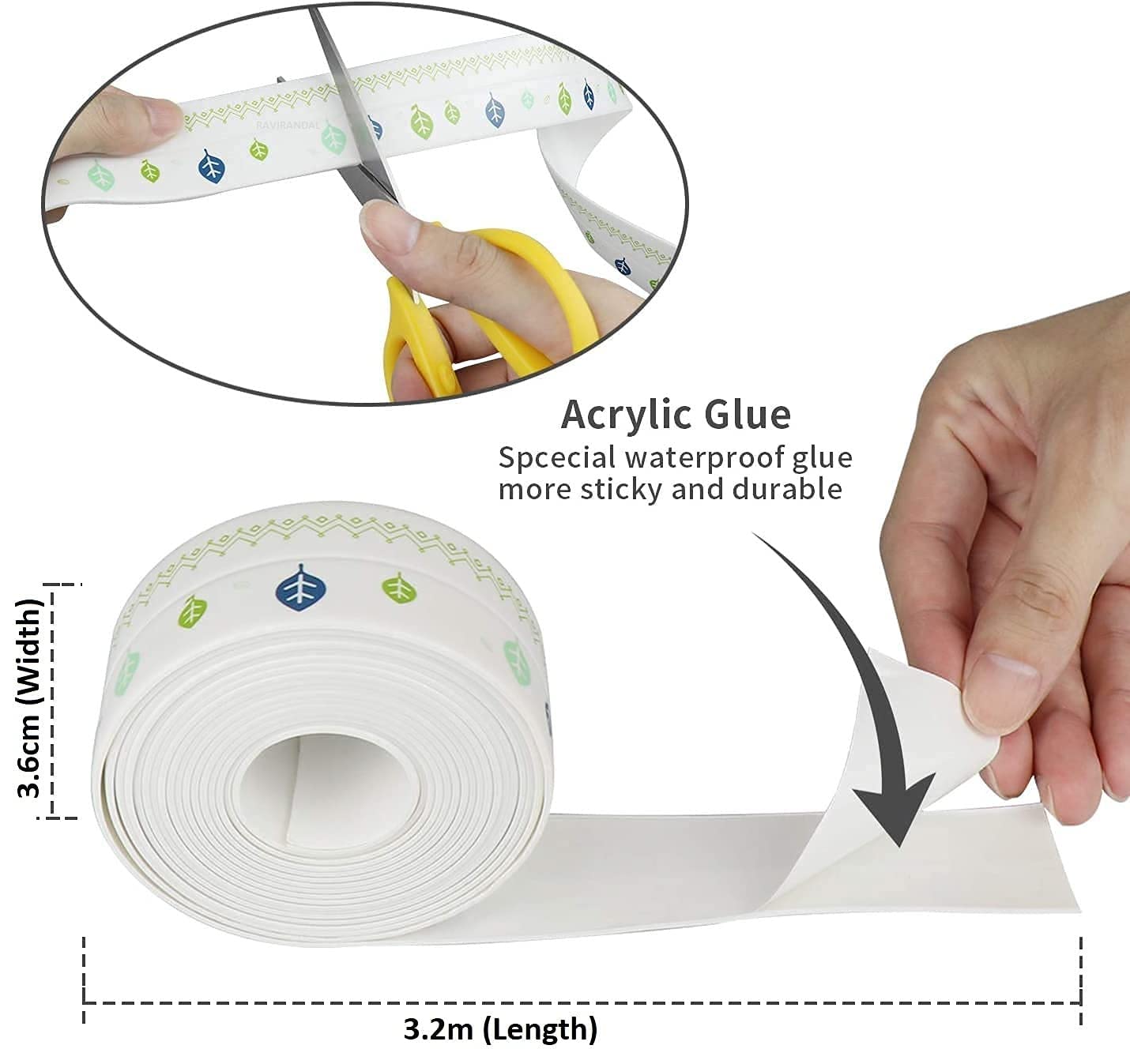 RAVIRANDAL Oil Proof PVC Self-Adhesive Caulking Tape - Waterproof Seal Strip for Kitchen Sink, Bathroom, Shower & Bathtub (1pc, Multicolor) - Perfect for Home Renovation & Water Leak Prevention