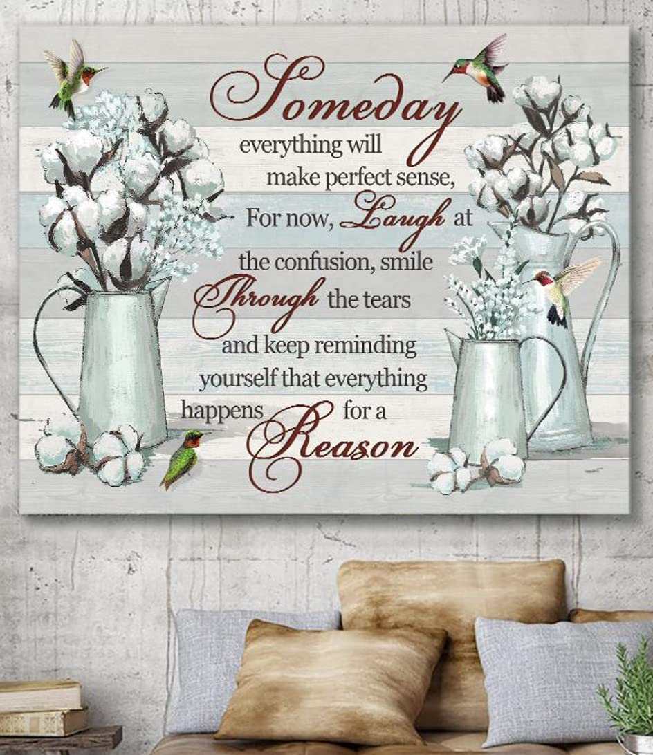 Hummingbird Wall Art Poster - Inspirational Quote 'Someday Everything Happens for A Reason' - Unframed 36x24 Inches - Perfect for Living Room, Bedroom & Office Decor
