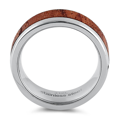 8mm Stainless Steel Wooden Inlay Band Ring for Men - Durable & Stylish Wedding, Engagement, or Fashion Jewelry Gift