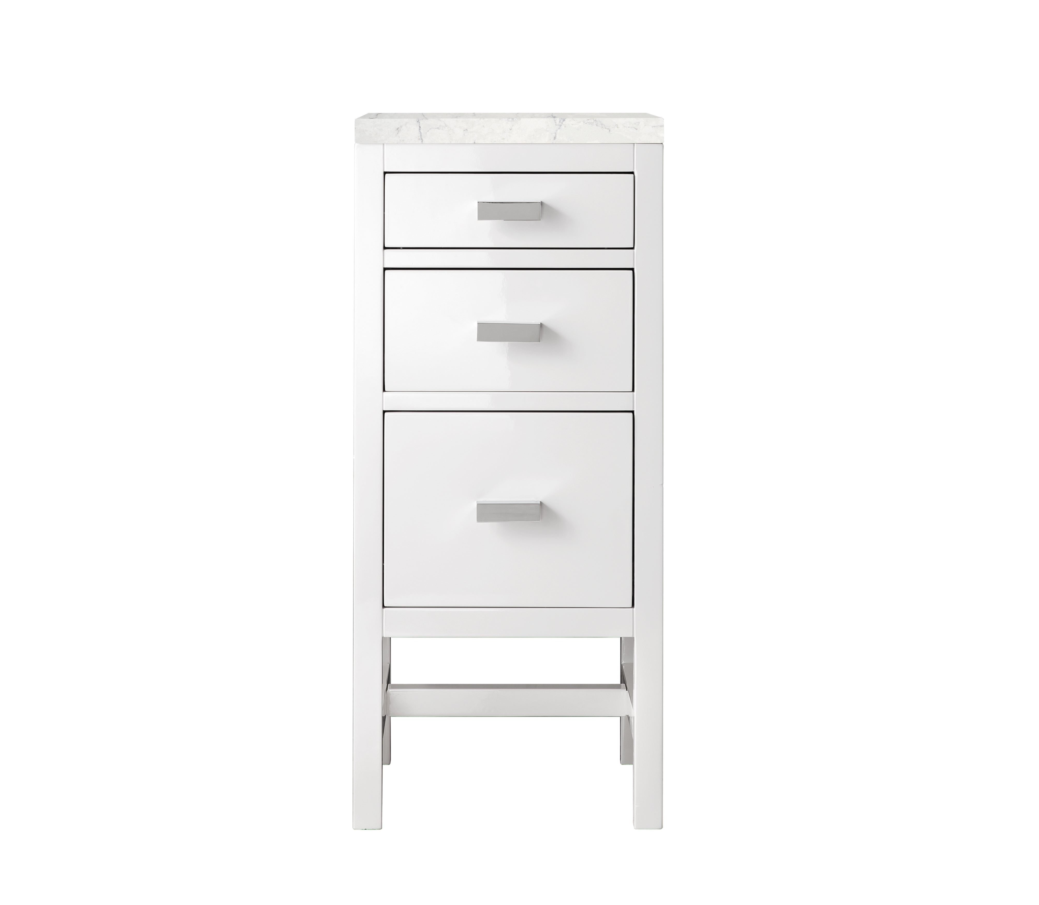 Addison 15-Inch Base Cabinet with Drawers - Glossy White Finish & 3CM Eternal Jasmine Pearl Quartz Countertop | Perfect for Kitchen Storage, Bathroom Vanity & Home Organization
