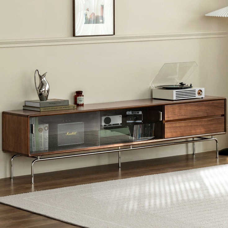 Modern Black Walnut Solid Wood TV Stand - Stylish Entertainment Center for Living Room, Bedroom & Home Theater Setup