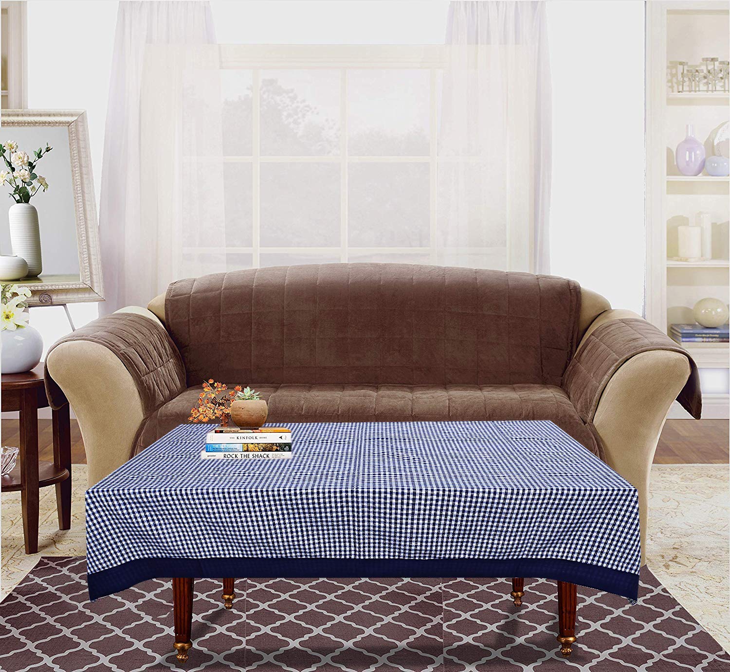 Kuber Industries Premium 100% Cotton 4-Seater Center Table Cover | Stylish Teapoy & Glass Table Cloth | Elegant Study & Dining Table Dastarkhwan | Perfect for Living Room, Office & Home Decor (Blue)
