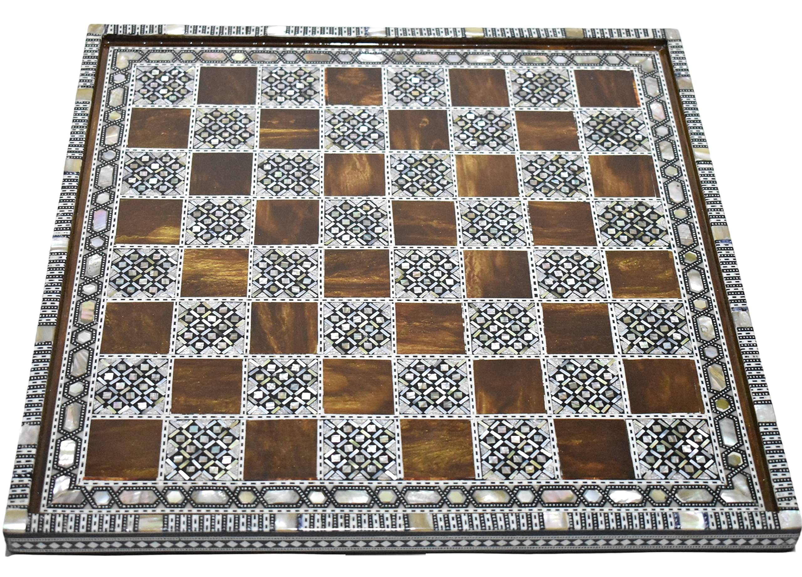 Handmade Egyptian Mother of Pearl Inlaid Chess Board - 16.8 Inch Luxury Game Set for Home Decor & Intellectual Play | Perfect for Chess Enthusiasts, Gift Giving, and Elegant Living Room Display
