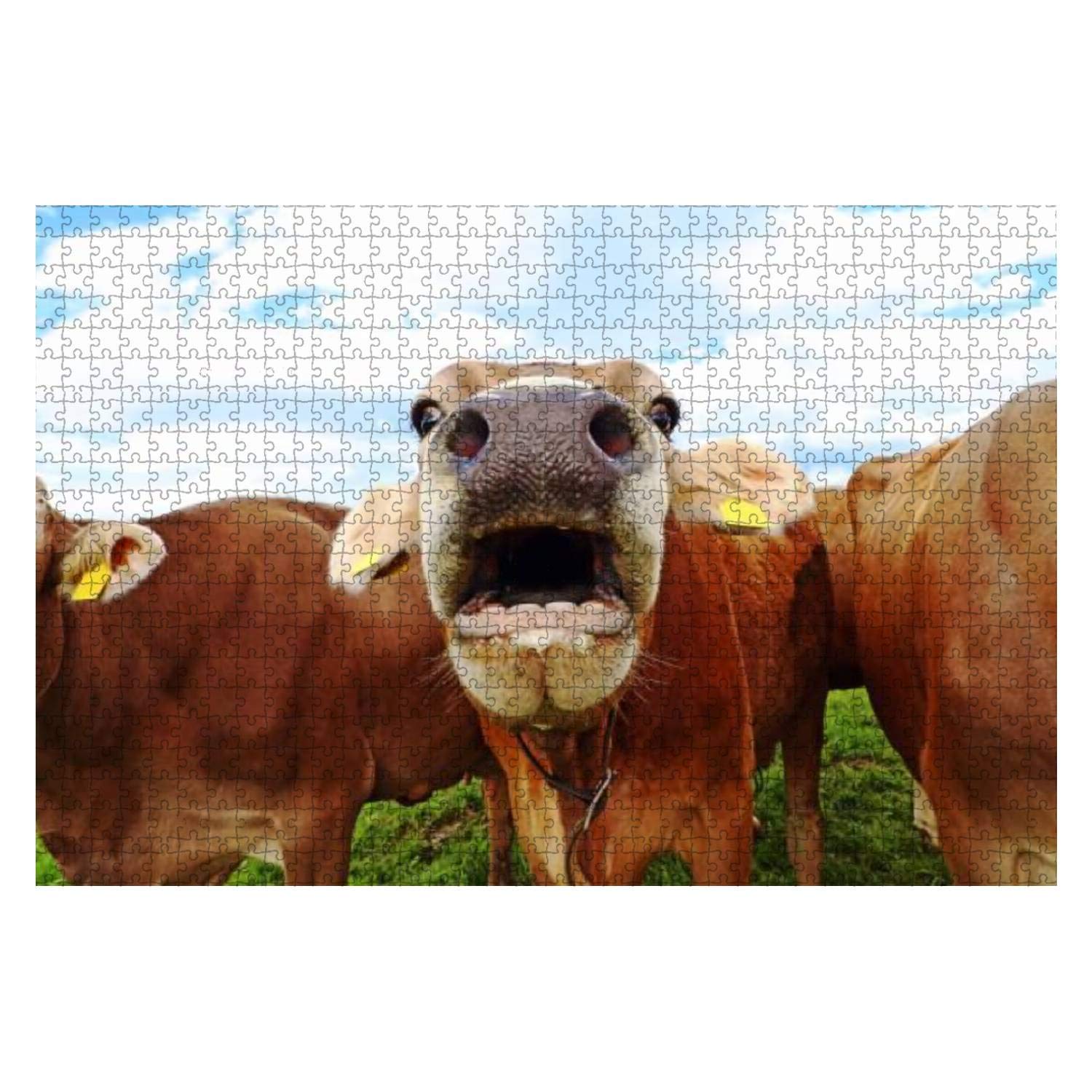 1000-Piece Wooden Jigsaw Puzzle - Funny Mooing Cow with Open Mouth Photo - Educational & Stress-Relief Toy for Kids & Adults - Perfect for Family Game Night & Classroom Activities