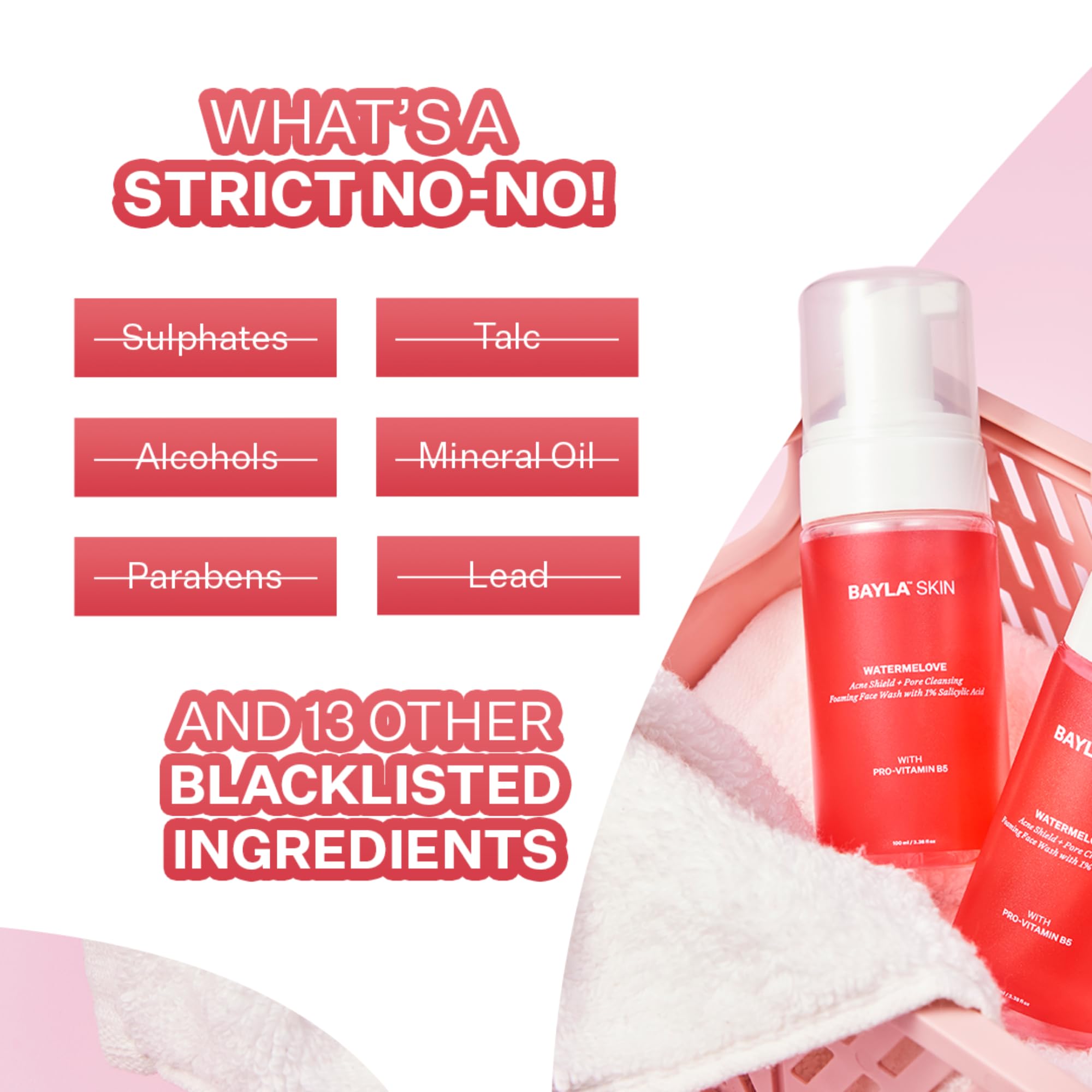 Bayla Skin Watermelon Anti-Acne Face Wash with 1% Salicylic Acid - Sulfate-Free Foaming Cleanser for Acne, Blackheads & Whiteheads - Gentle & Odorless 100ml - Perfect for Daily Skincare & Sensitive Skin