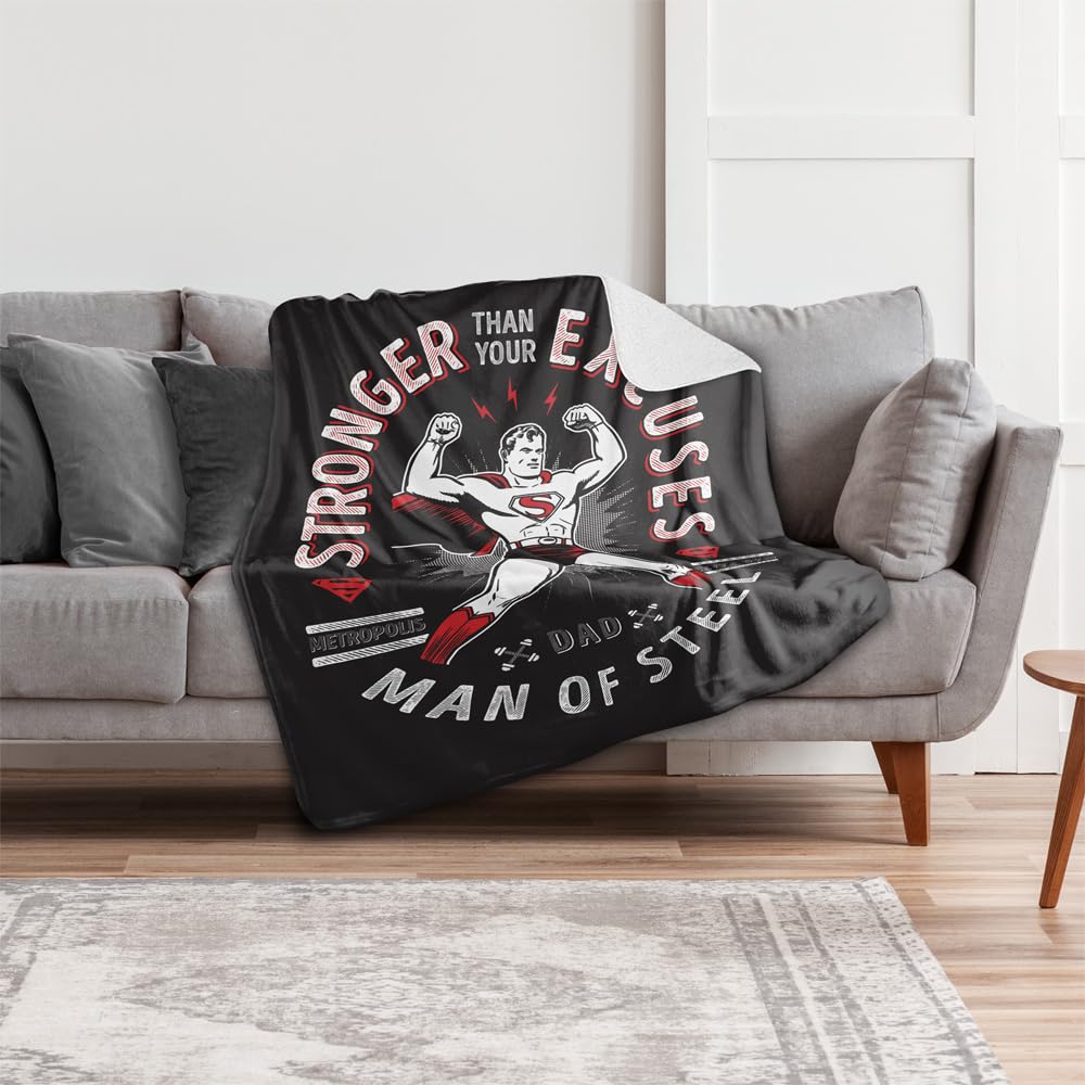 Superman Fleece Throw Blanket 50x60 Inches - Ultra Soft Sherpa Backing, Silky Touch for Dad - Perfect for Movie Nights, Gifts & Cozy Home Decor