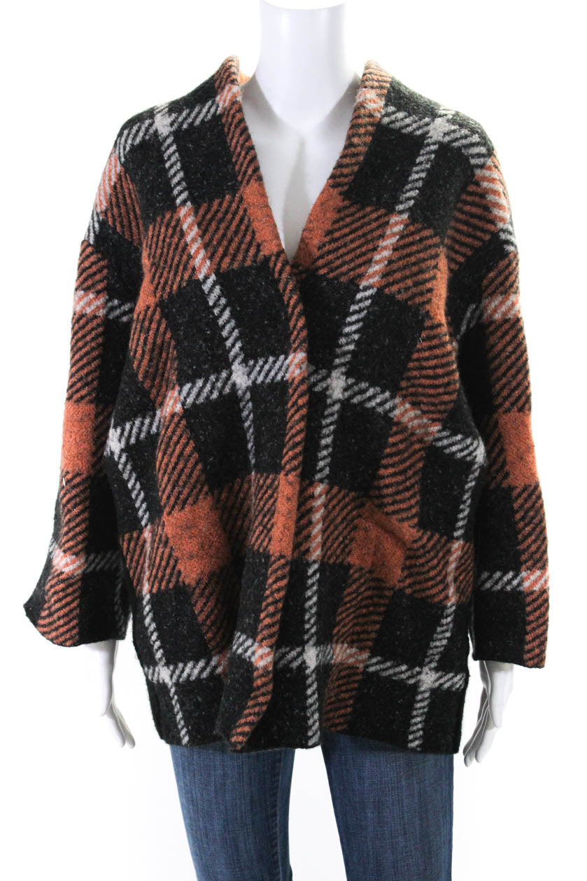 Women's Orange Plaid Jacket - Stylish Fall Outerwear for Casual Wear & Outdoor Activities
