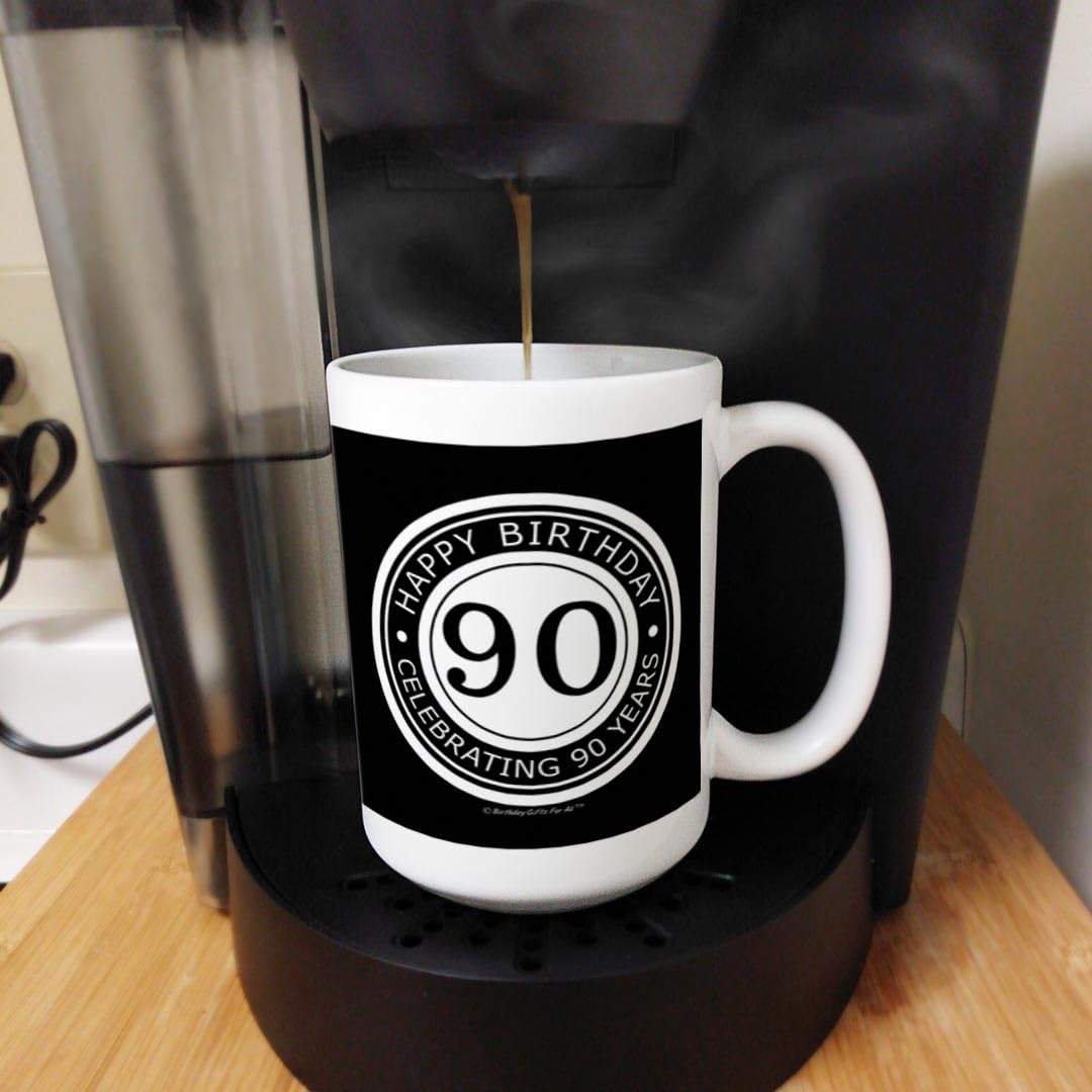 90th Birthday Gifts - 15oz Black Mug for Celebrating 90 Years - Perfect for Coffee, Tea, and Memorable Moments