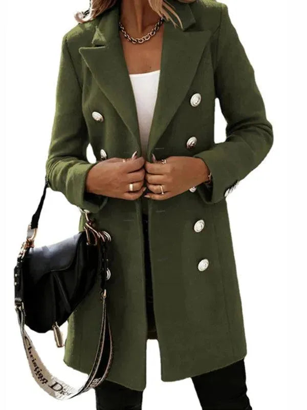 Double Breasted Women's Wool Coat - Classic Winter Warm Long Coat for Office, Dating & Formal Occasions