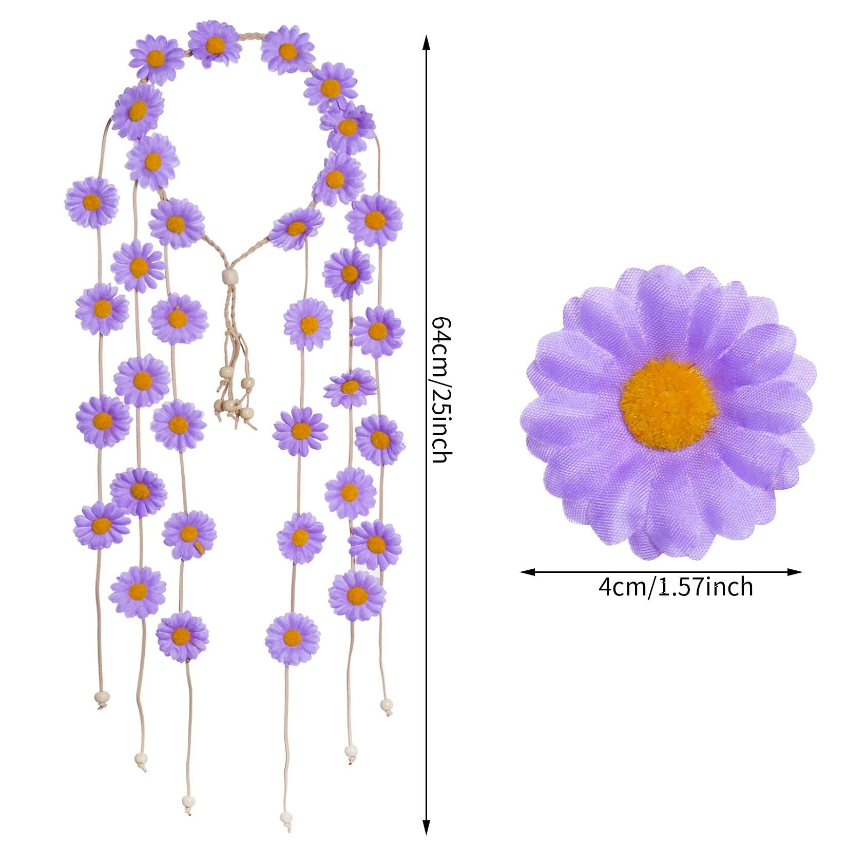 2pcs Bohemian Flower Headbands - Floral Crown Hair Accessories with Sunflowers in Beige & Purple for Festivals, Weddings, and Summer Outfits